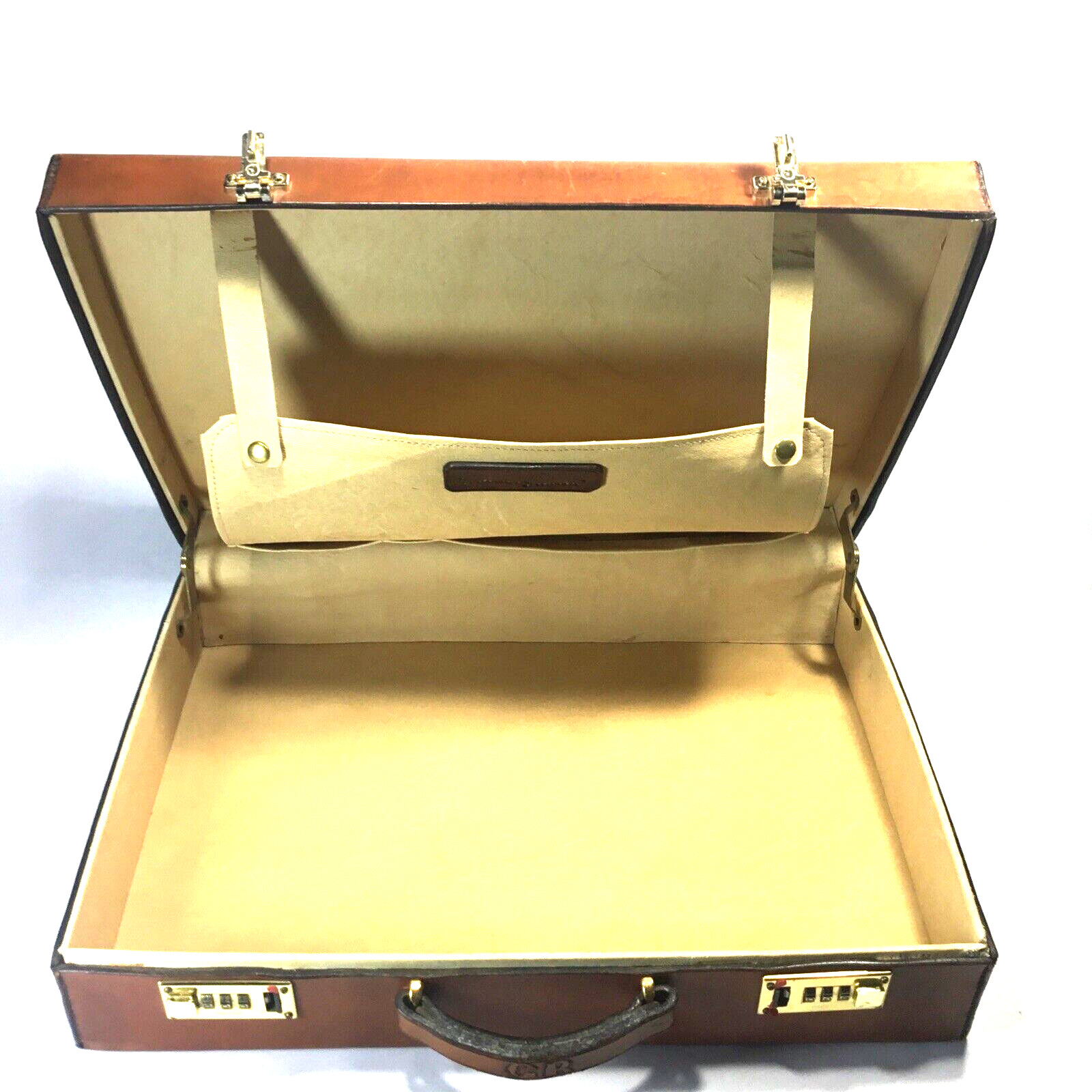 Vintage Genuine top Grain Leather Brief case Brown Cowhide Hard