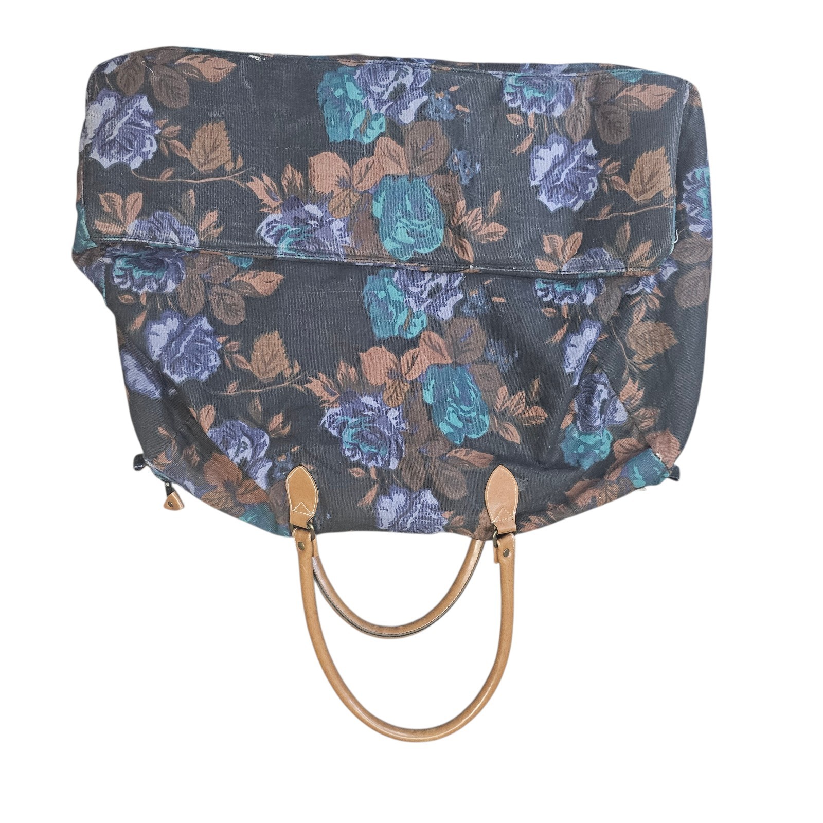 Vintage Gitano Floral Canvis Weekender Duffle Bag With Leather Handlea 90’s