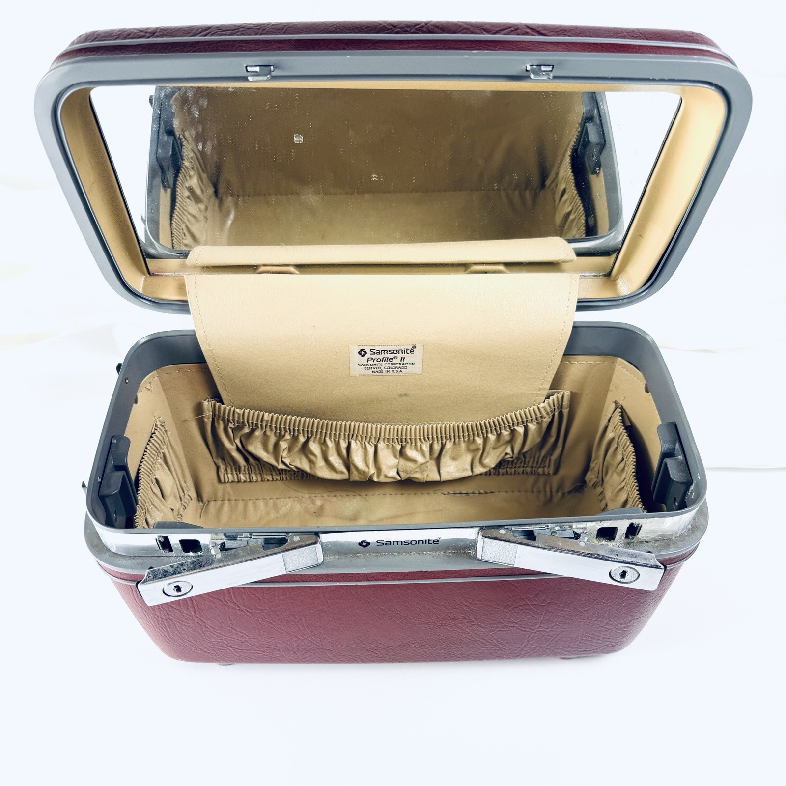 Vintage SAMSONITE PROFILE II Train Case Cosmetic Suitcase Burgundy (NO KEYS)