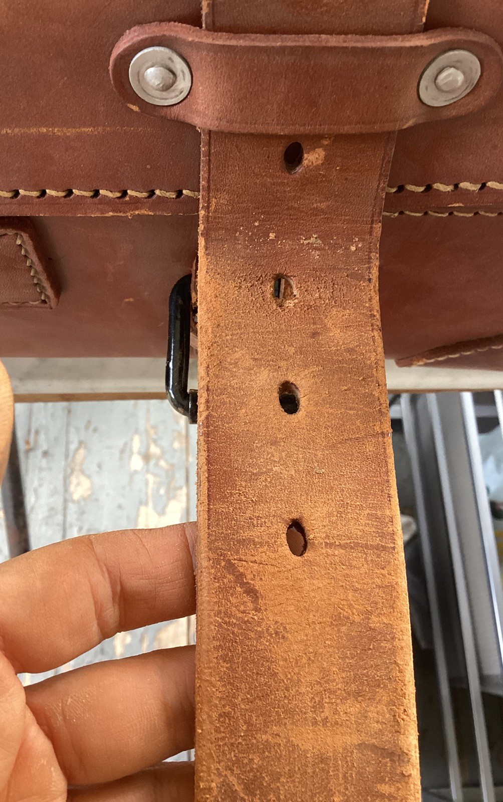 Large Antique Vintage Brown Leather Hard Case Trunk Luggage. Buckle Straps