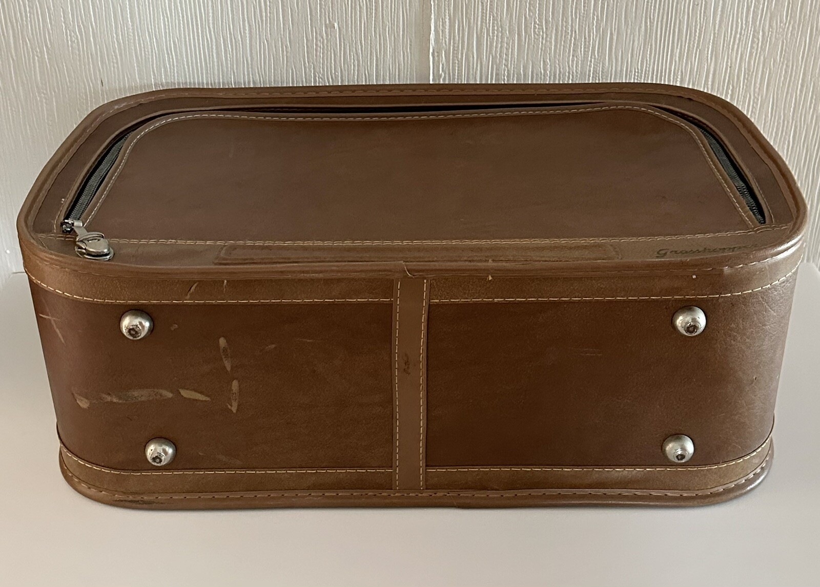 Vintage 1960s Grasshopper Brown w/ Beige Interior Zipper Lock Suitcase Luggage