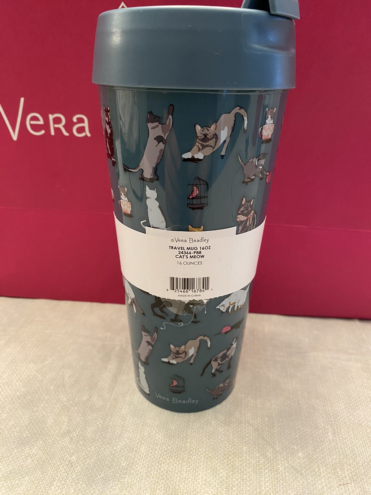 VERA BRADLEY CAT’S MEOW TRAVEL MUG16oz : New With Tags – Super CUTE!!