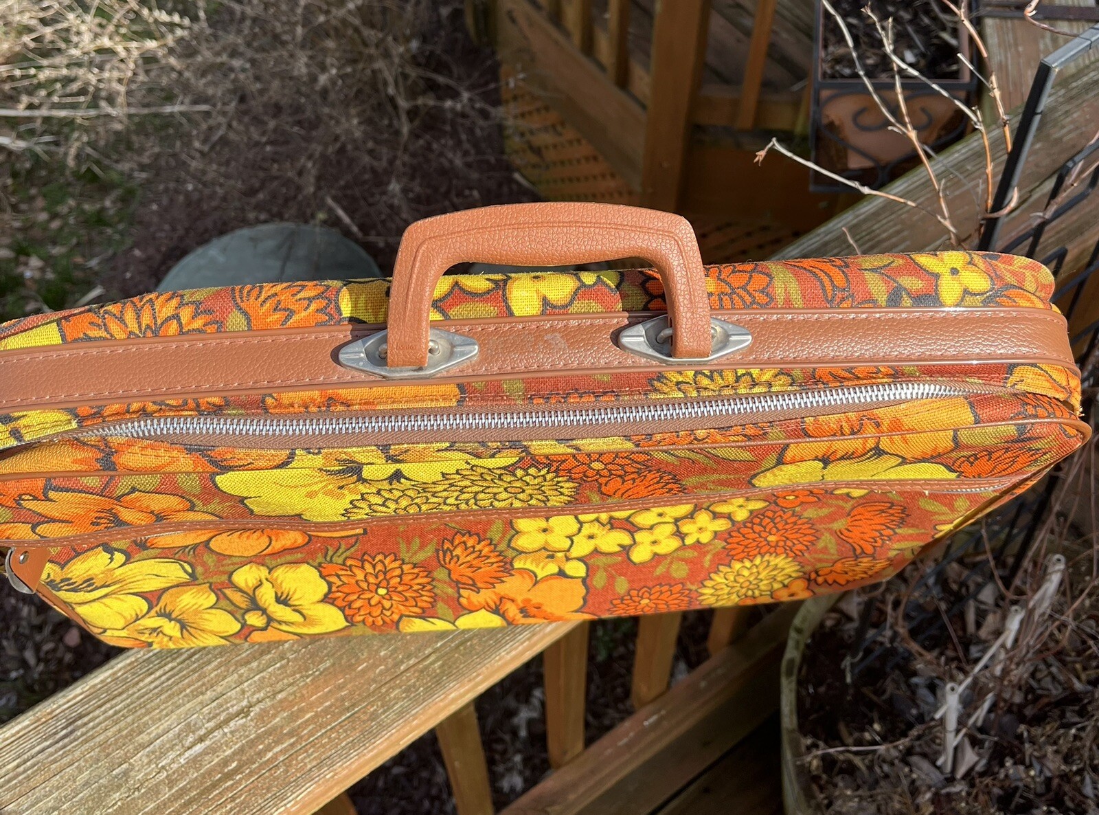 Vintage Cloth Suitcase Mod Flower Child Groovy Jan Brady Japan Made 1960