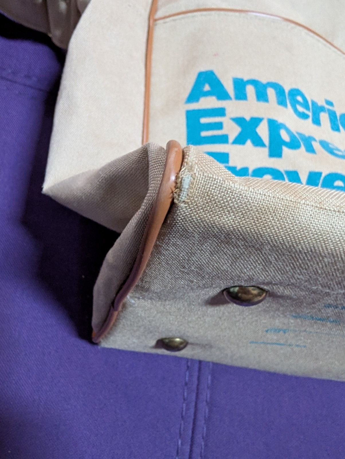 Vintage 70s 80s American Express Vacations Canvas Carry On Travel Small Tote Bag