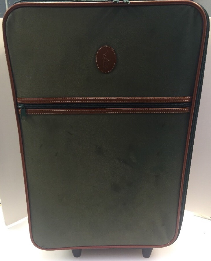 Polo Ralph Lauren Green Canvas Overnight Travel Carry On Rolling Bag Vintage