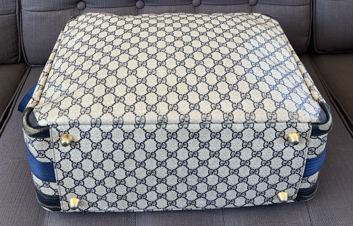 Authentic Vintage 1970s GUCCI Blue GG Monogram Coated Canvas Pilot Travel Bag
