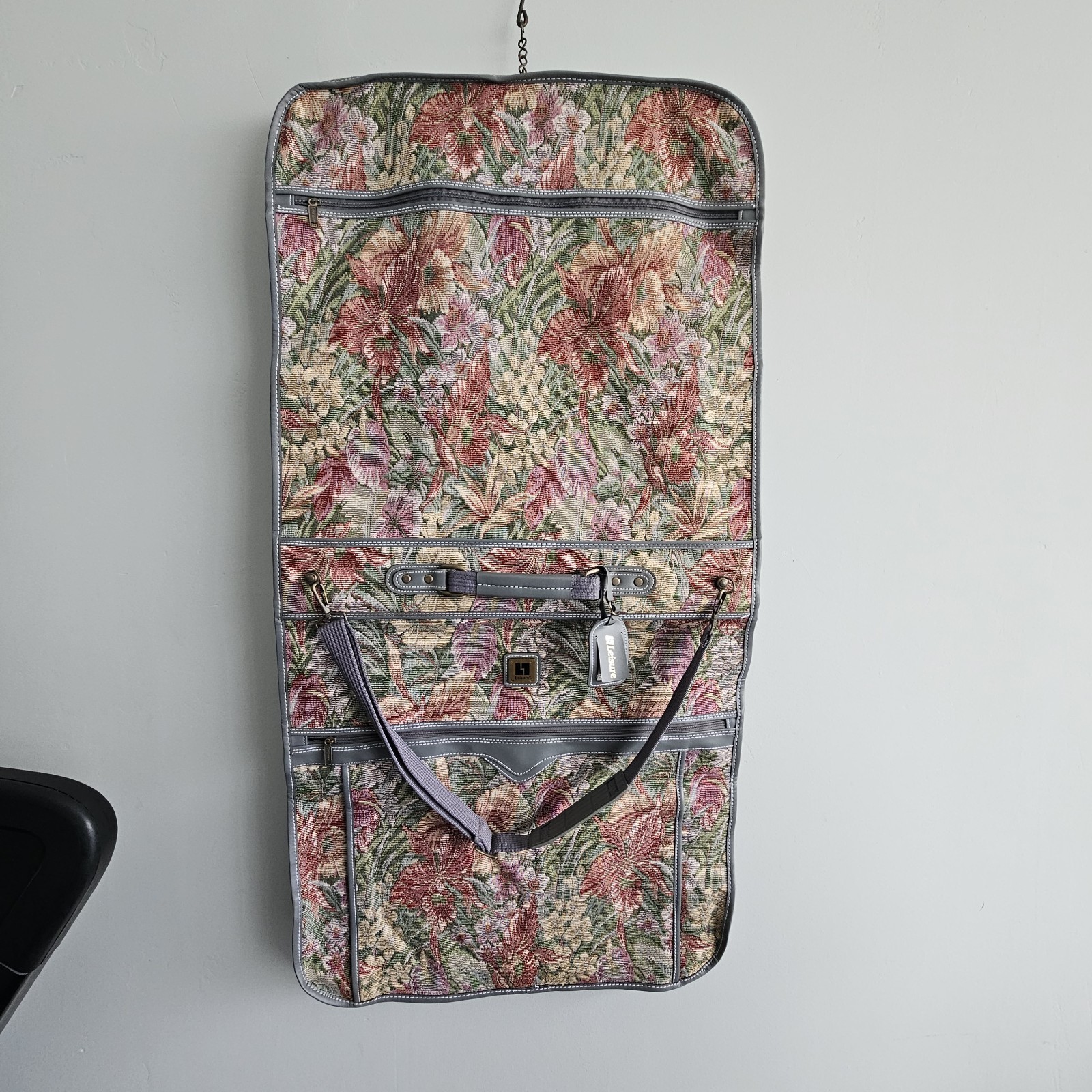 Vintage Leisure Wardrobe Travel Bag 80s Tapestry Carpet Bag Hangers Retro