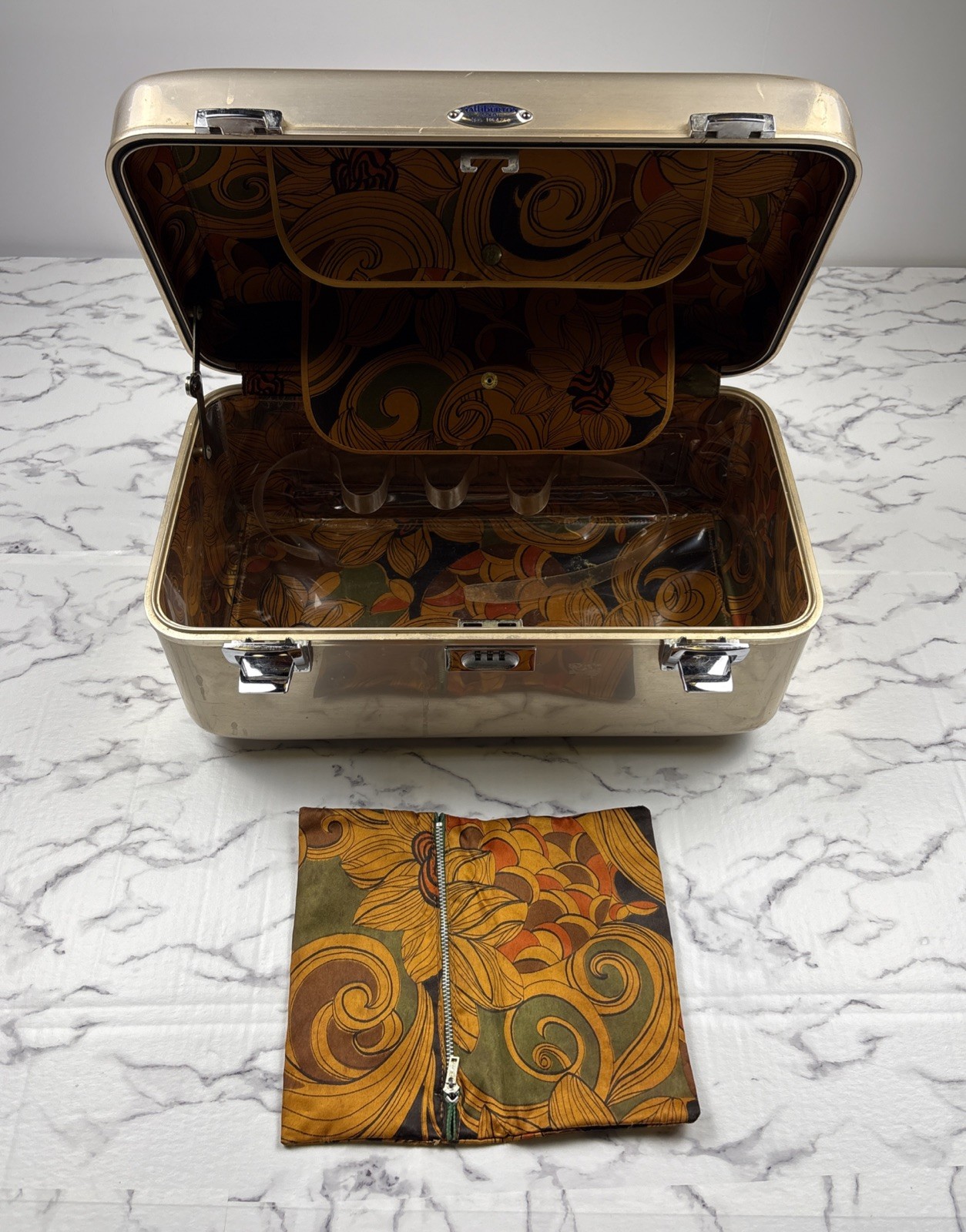 Vintage Zero Halliburton Aluminum Lock Case Luggage Makeup Case W Pattern Lining