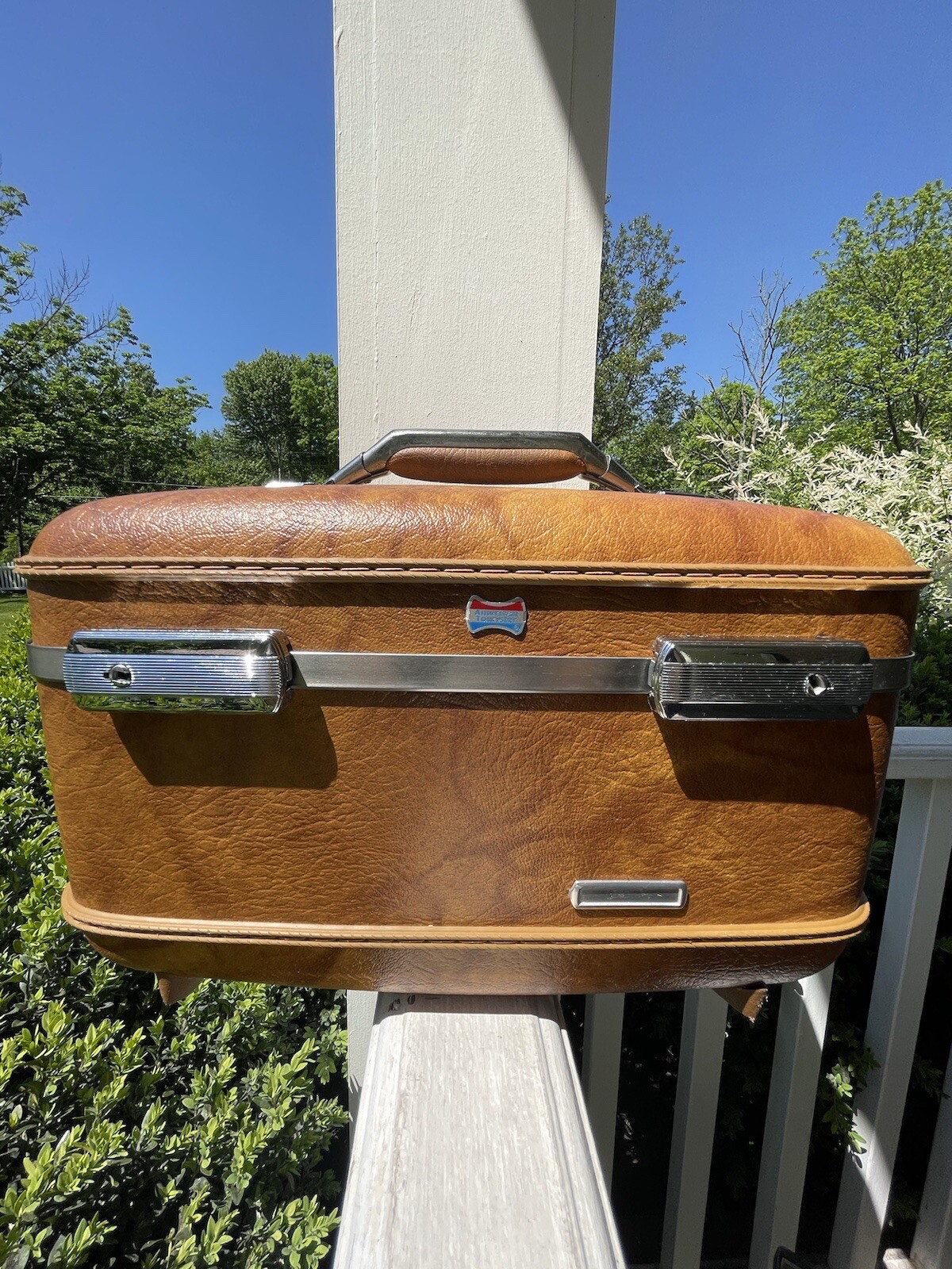 Vintage American Tourister Hard Shell Train Case Cosmetics Key Tray & Mirror