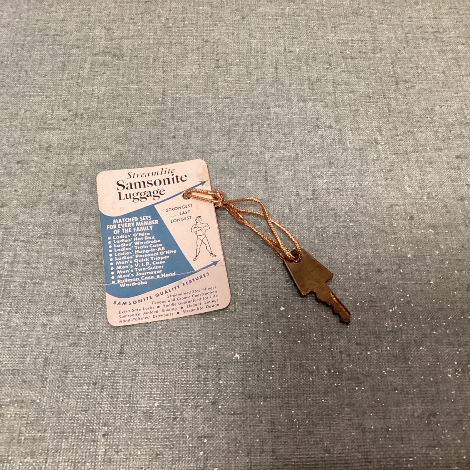 Vintage 1950s Samsonite Streamlite Blue Tweed Luggage 3 Piece Suitcase Set Keys