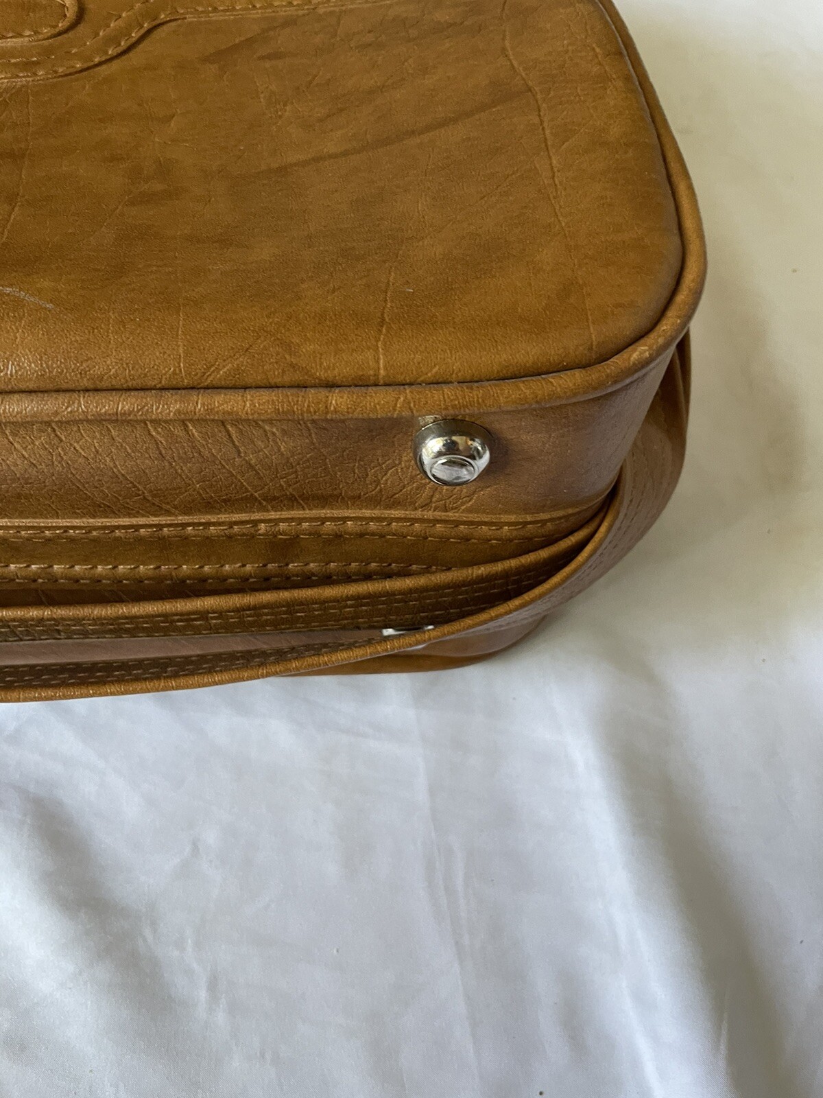 Vintage Samsonite Camel Brown Vinyl Shoulder Tote Carry-On Luggage