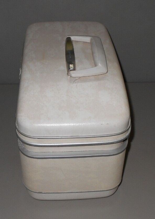 Samsonite Silhouette Vanity Train Case Tray Mirror Cosmetic Luggage Marble White