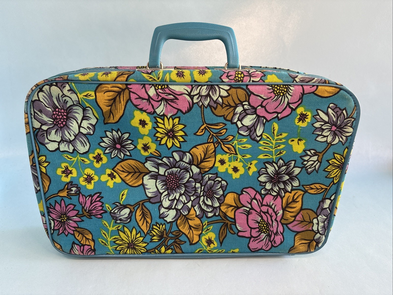 2 Vintage Bantam Travelware Suitcase 60s 70s Flower Power Blue Green – EXCELLENT