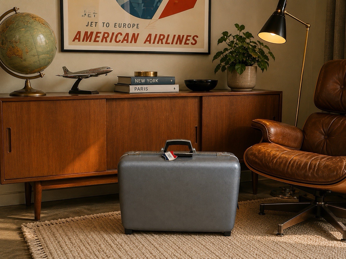 🍊Vintage 1960s American Tourister Tiara Hardshell Luggage Suitcase w/ Wheels!