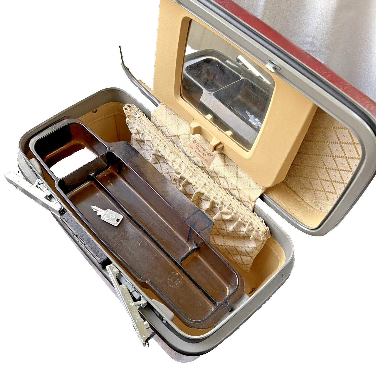 Vintage Samsonite Silhouett Train Case Red Cosmetic Case w/ Mirror, Tray & key