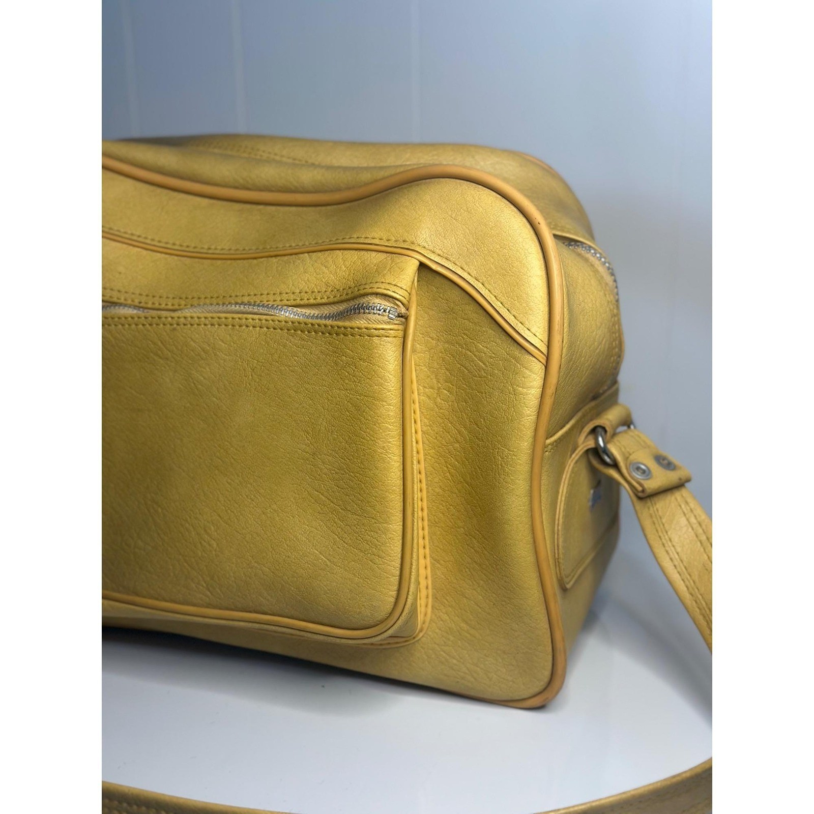 Vintage 1970 American Tourister Yellow Carry-On Travel Bag MCM Shoulder Tote Bag