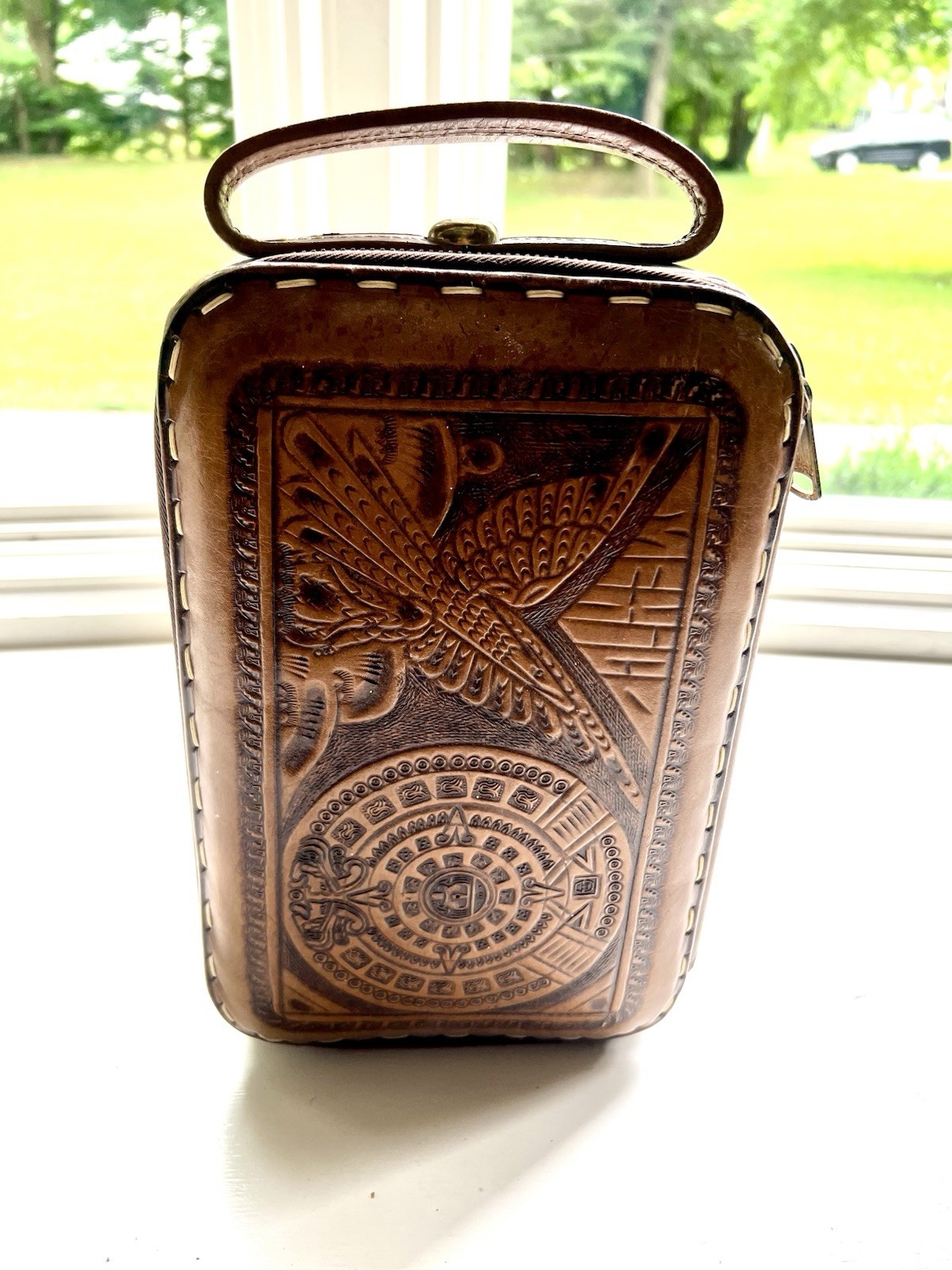 Antique Vintage 1930s Tooled Leather Toiletry Bag Great Condition Tiki Men Box