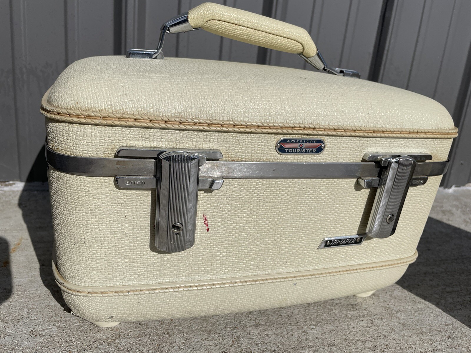 Vtg White American Tourister Tri Taper Train Case Luggage Carry On Suitcase NL