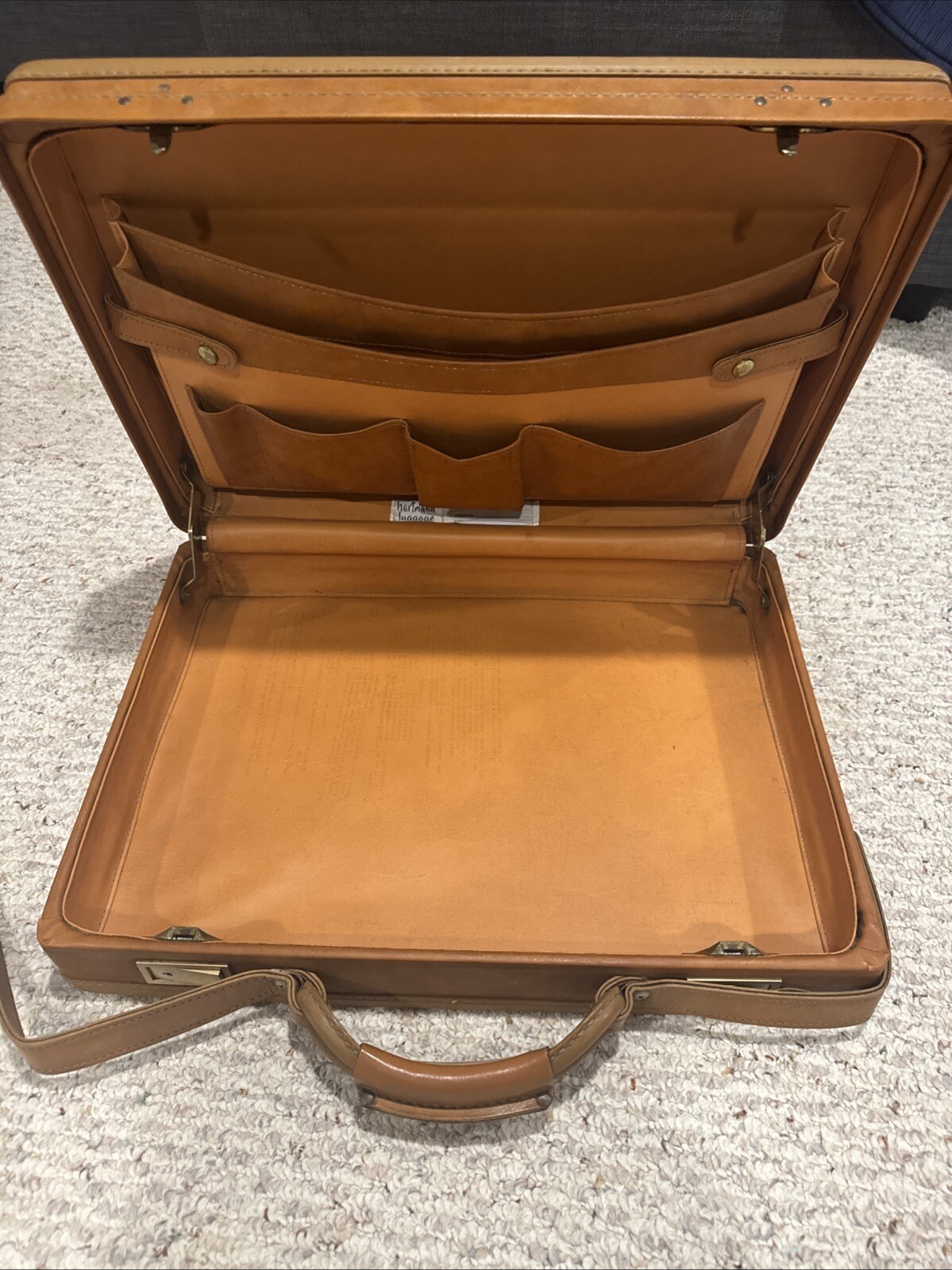 Hartmann Luggage Vintage Brown Tan Caramel Leather Hard Shell Belting Briefcase