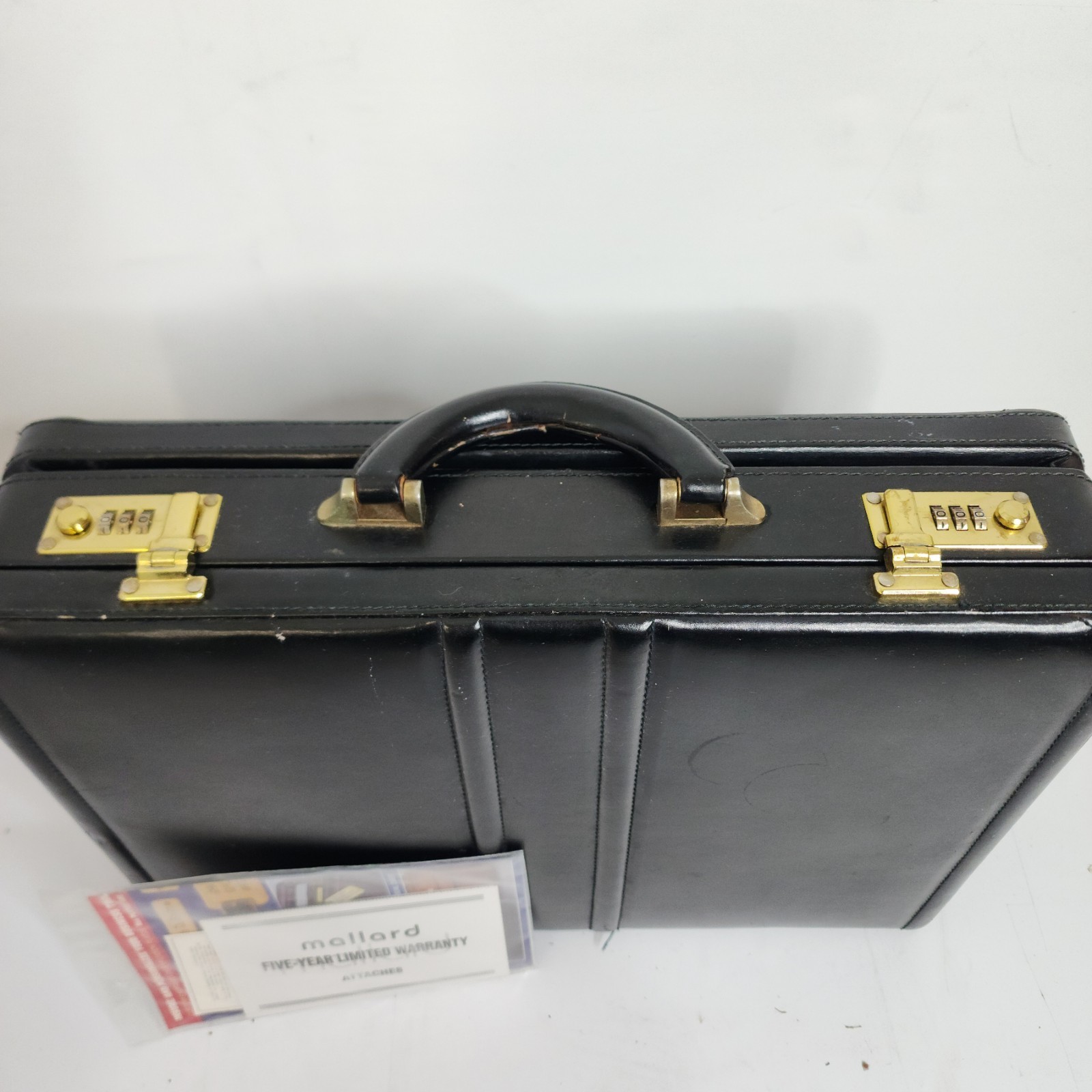Vintage Mallard Expandable Leather Attaché Briefcase Used Black Gold Locks
