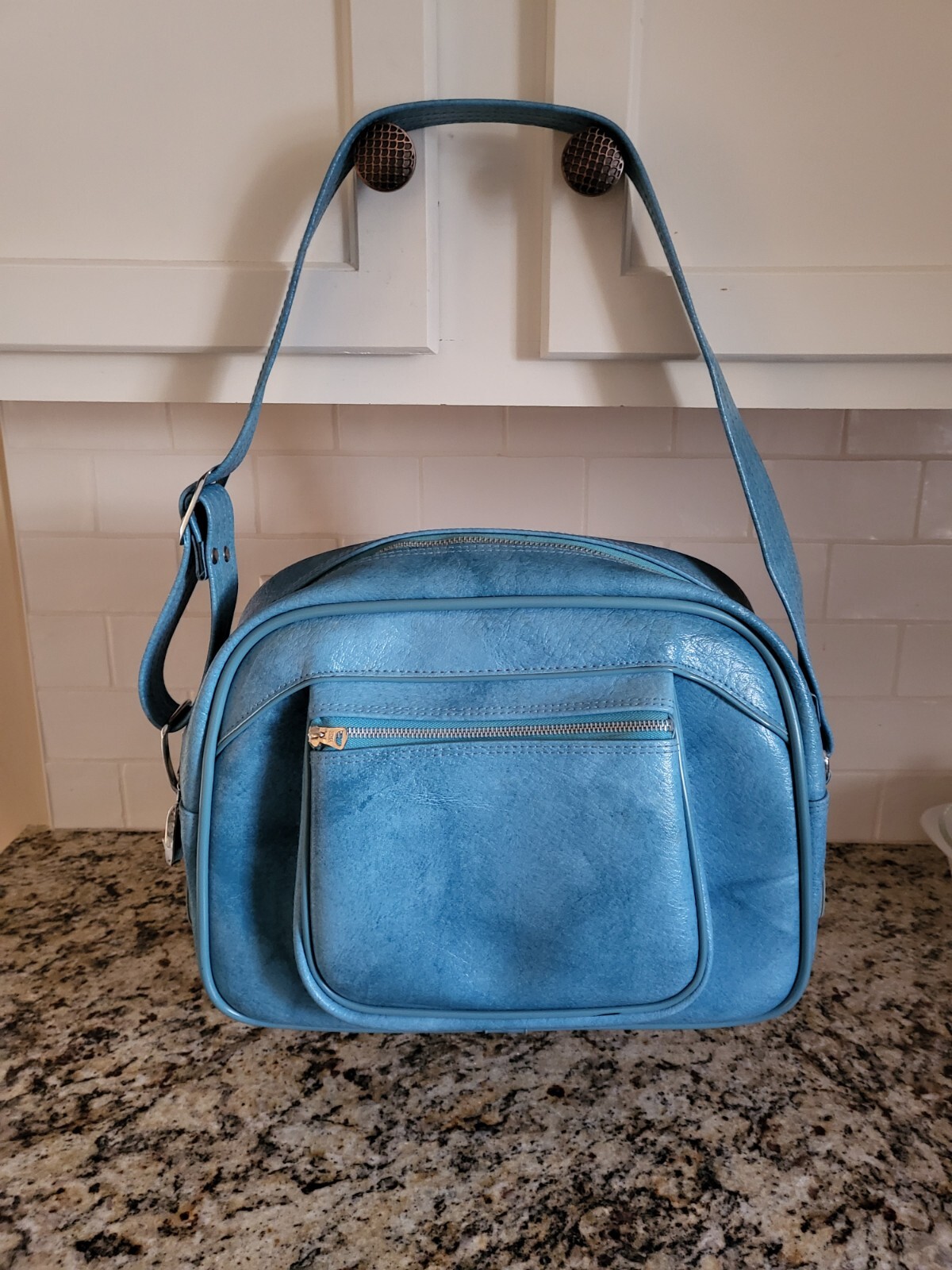 Vintage 1975 American Tourister Aqua Travel Bag Carry On Luggage Shoulder Strap