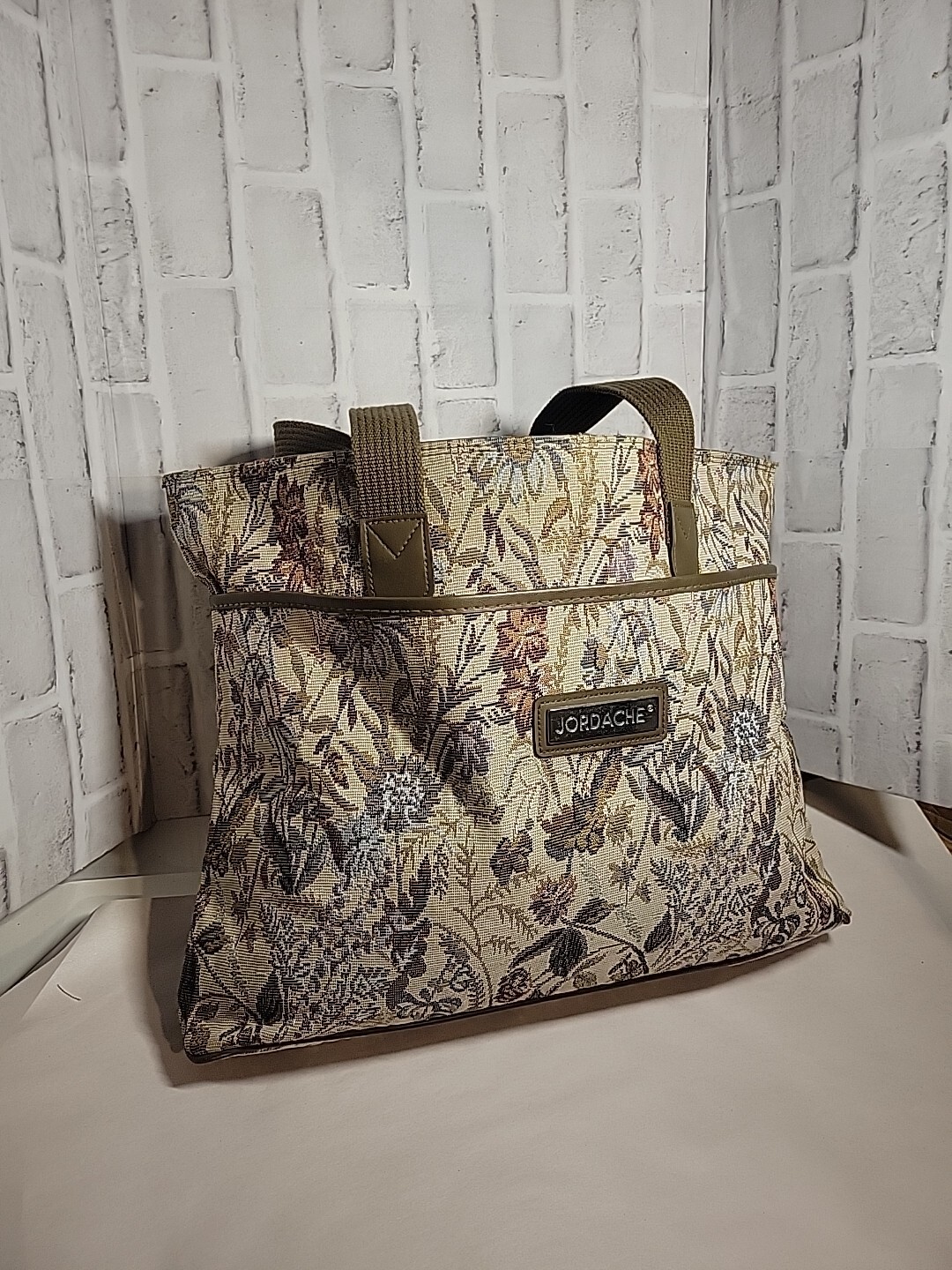 Vintage Jordache Floral Tapestry Double Handle Bag Travel Plastic Bottom NEW