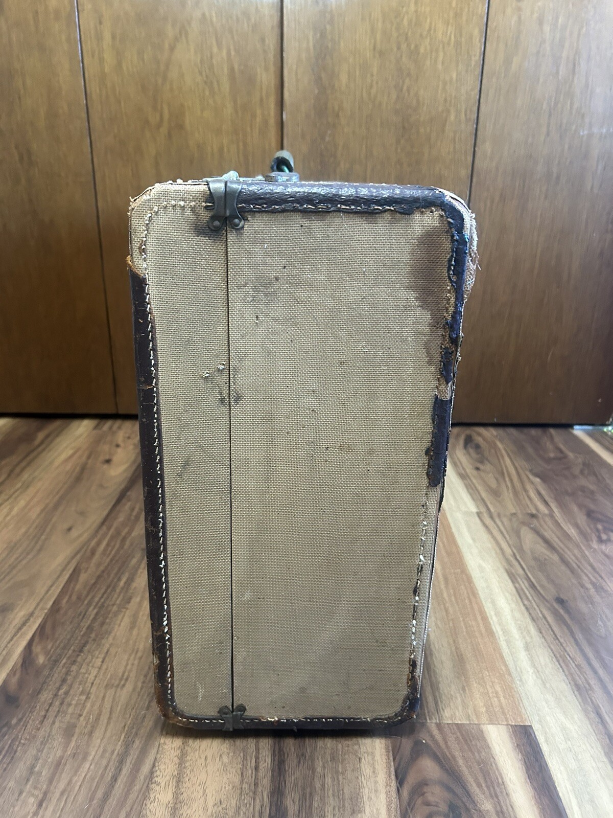 Vintage Luggage Wardrobe Suitcase•Brown Fabric Covered Beautifully Decayed