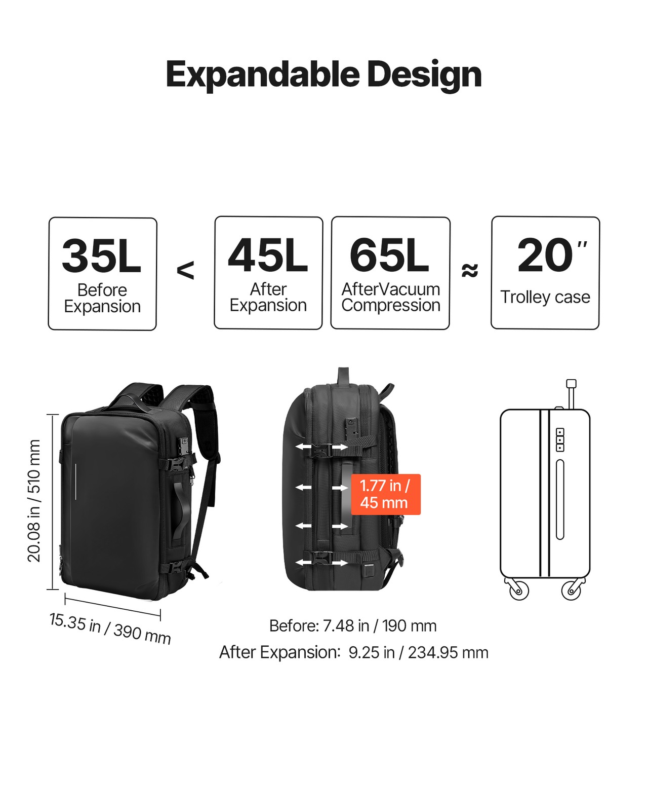 VEVOR Vacuum Travel Backpack 65L Expandable Vacuum Seal Compression Backpack