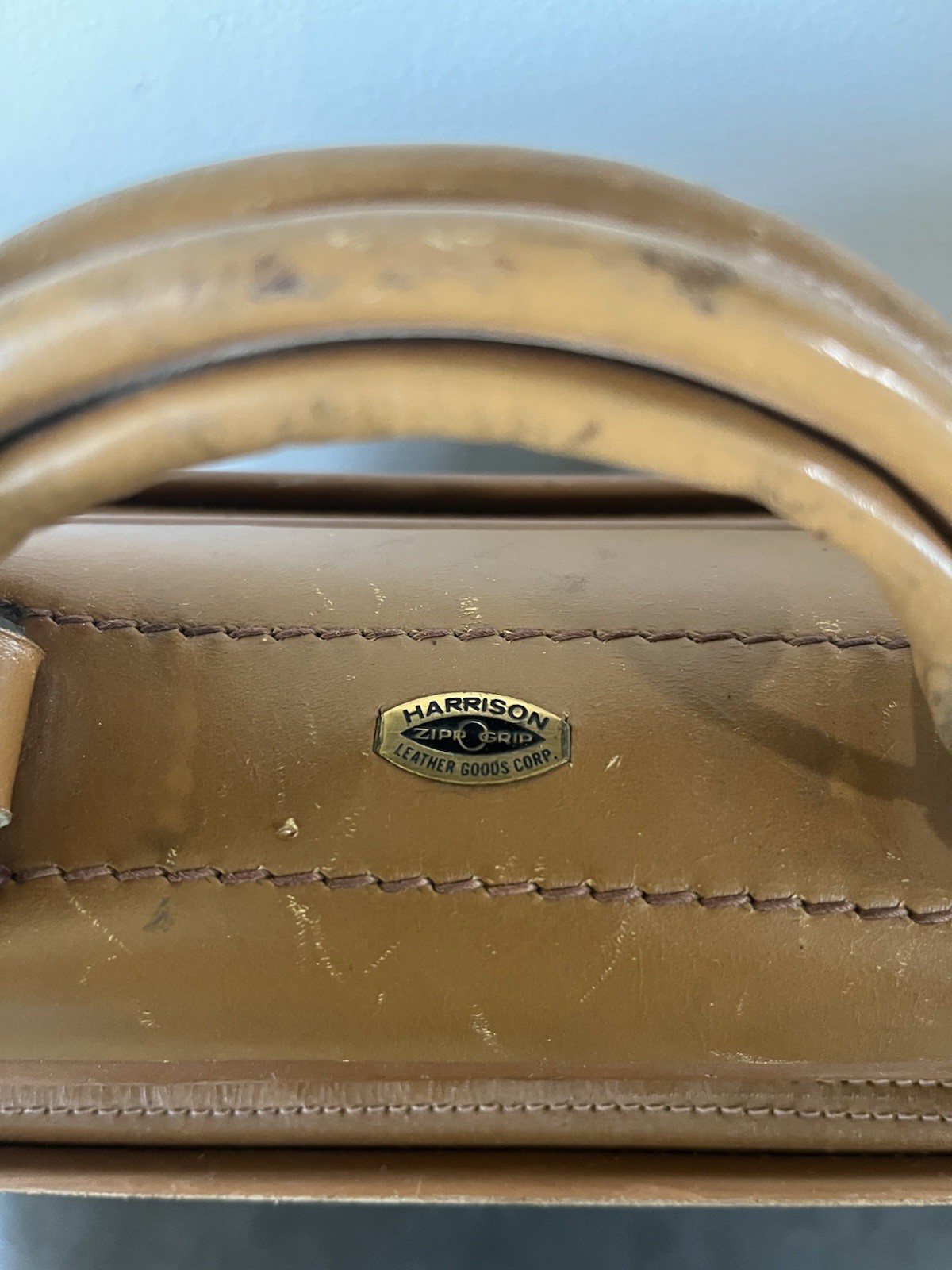 Vtg Harrison Leather Goods Corp. zip Grid satchel bag Suitcase Suede Briefcase