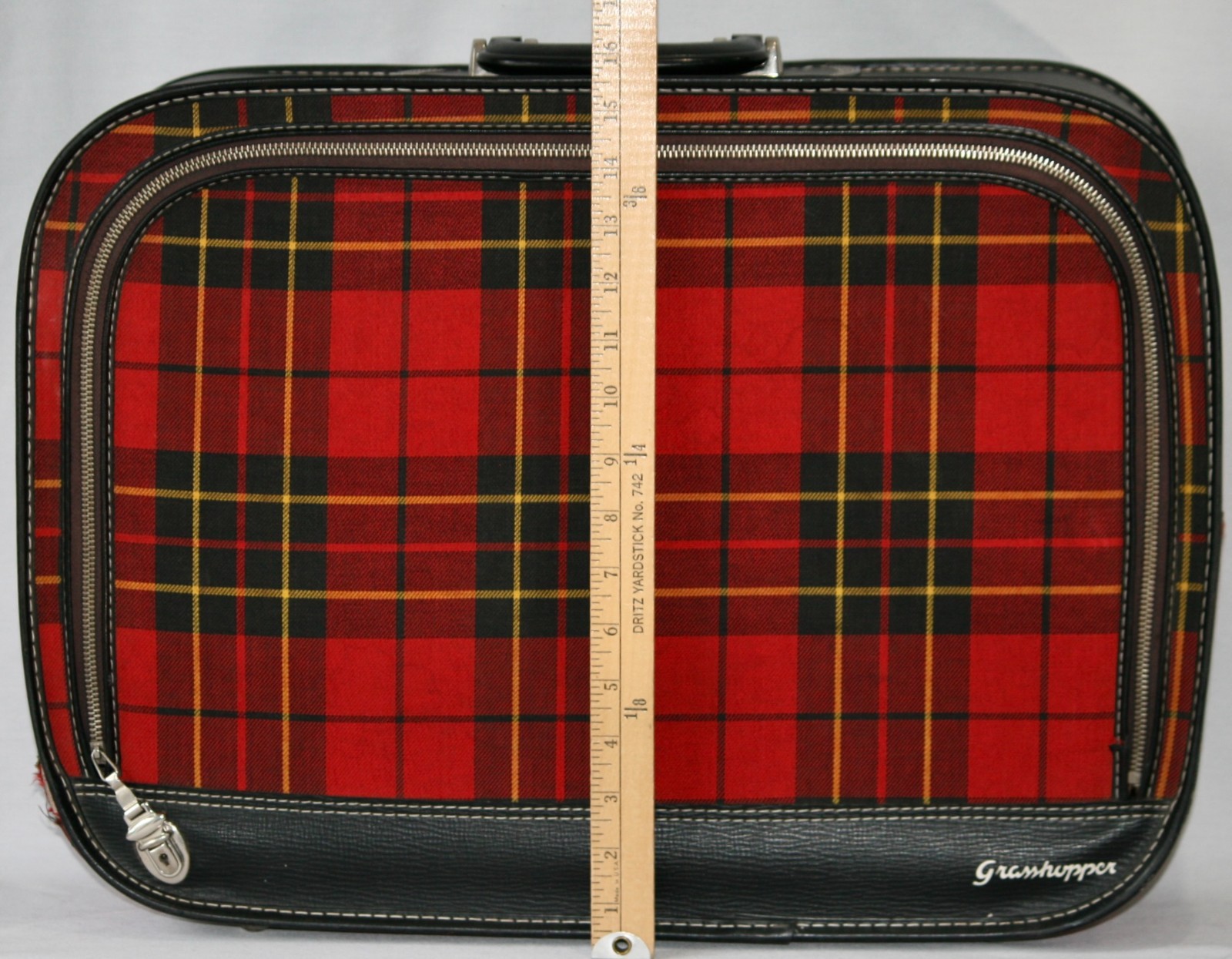 Grasshopper Suitcase Red Black Yellow Tartan Plaid Zip Luggage 21″ x 15.5″x 5.5″