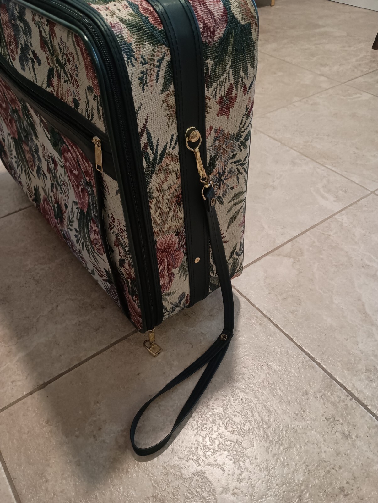 Vtg 80s LEISURE Luggage Pink Floral Tapestry Suitcase on Rollers 26x18x8
