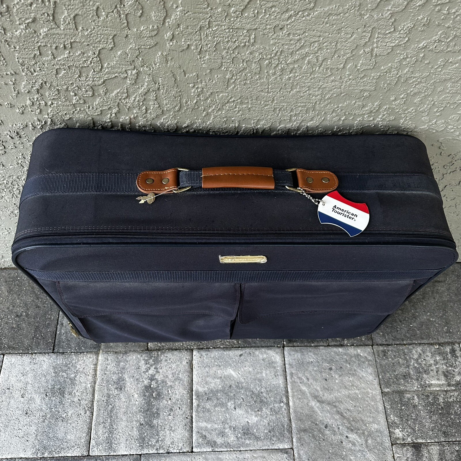 American Tourister 2 Piece Luggage Set Blue/Brown/Gold W/Wheels/Leashes New