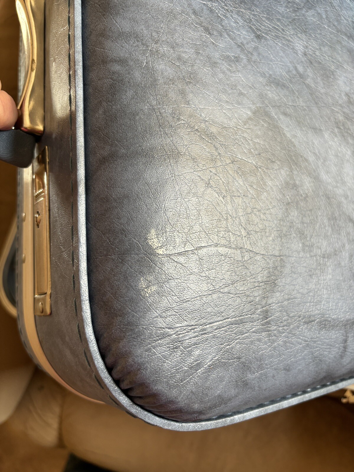 Vintage Scovill Blue Marble 4 Piece Luggage Suitcase Overnight Bags Shave Bag