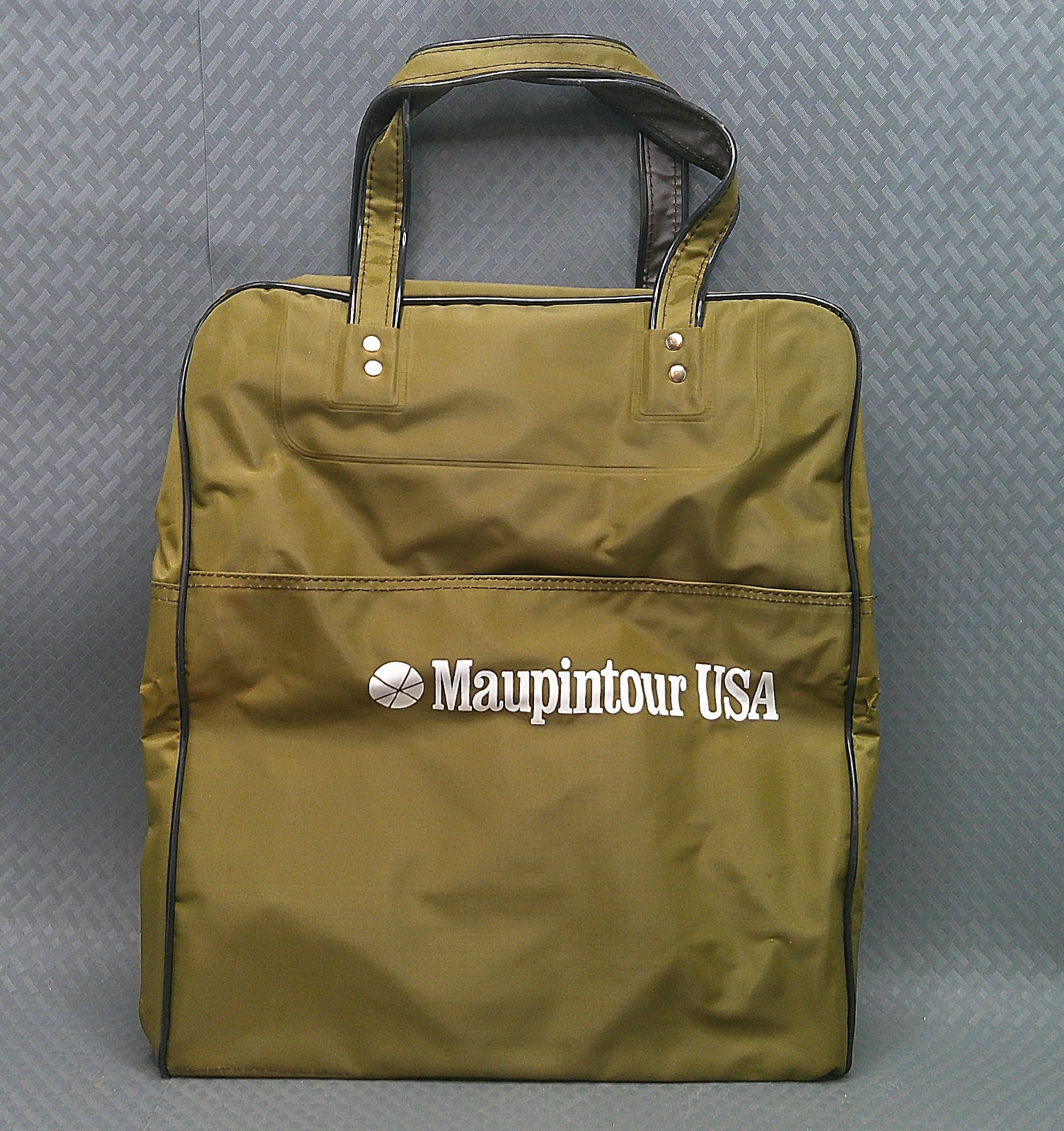 Vintage Maupintour USA Air-Tex Travel Bag Khaki Green Straps Zippered 14x13x7