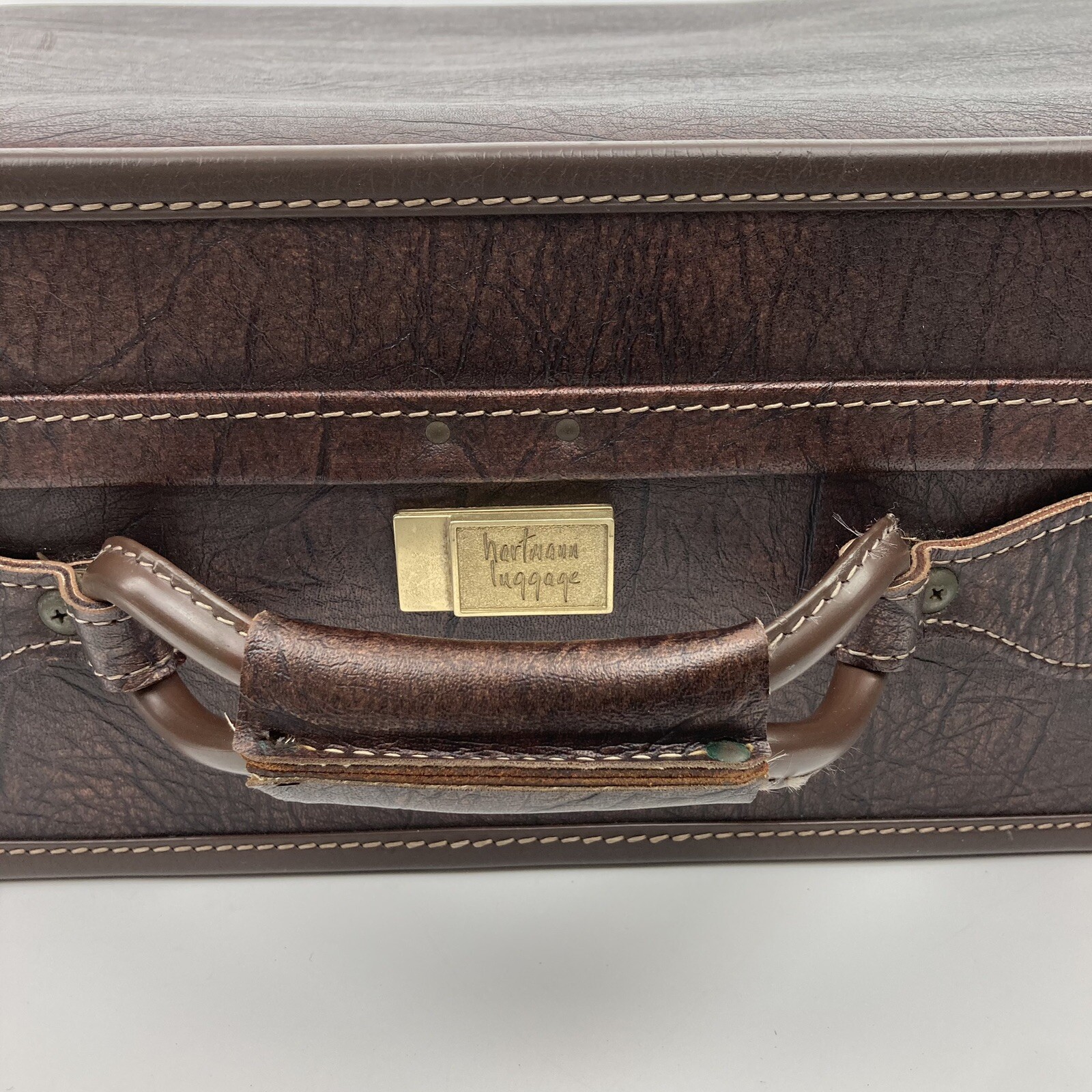 Vintage Hartmann Brown Faux Leather Suitcase 25×18×7 Photo Fabric Interior