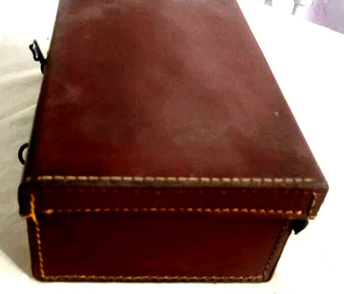 Vintage Hard Leather Case Center Lock With Key, Leather Handle Push locking key