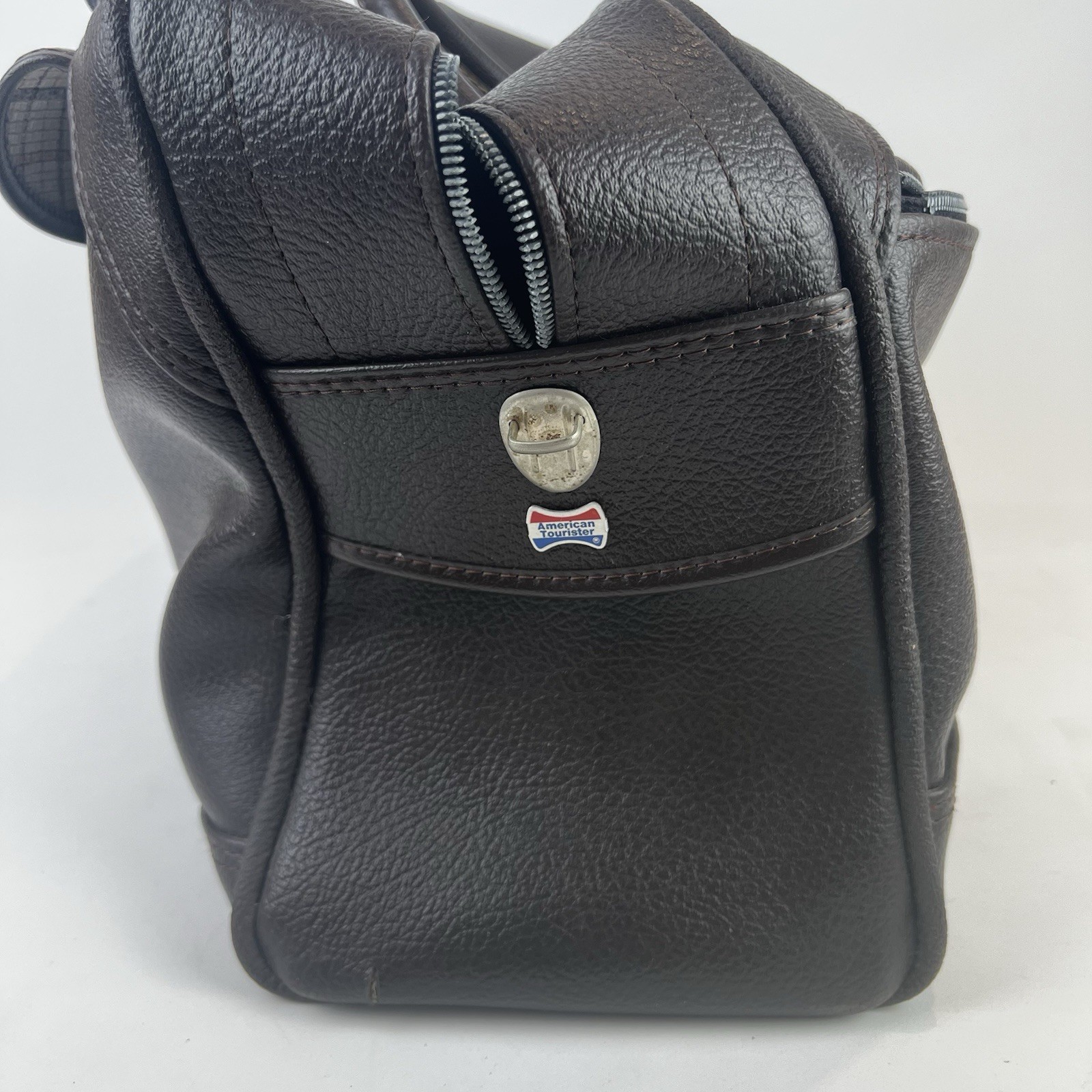 VTG 1970’s American Tourister Brown Leather Tiara Weekender with Plaid Interior