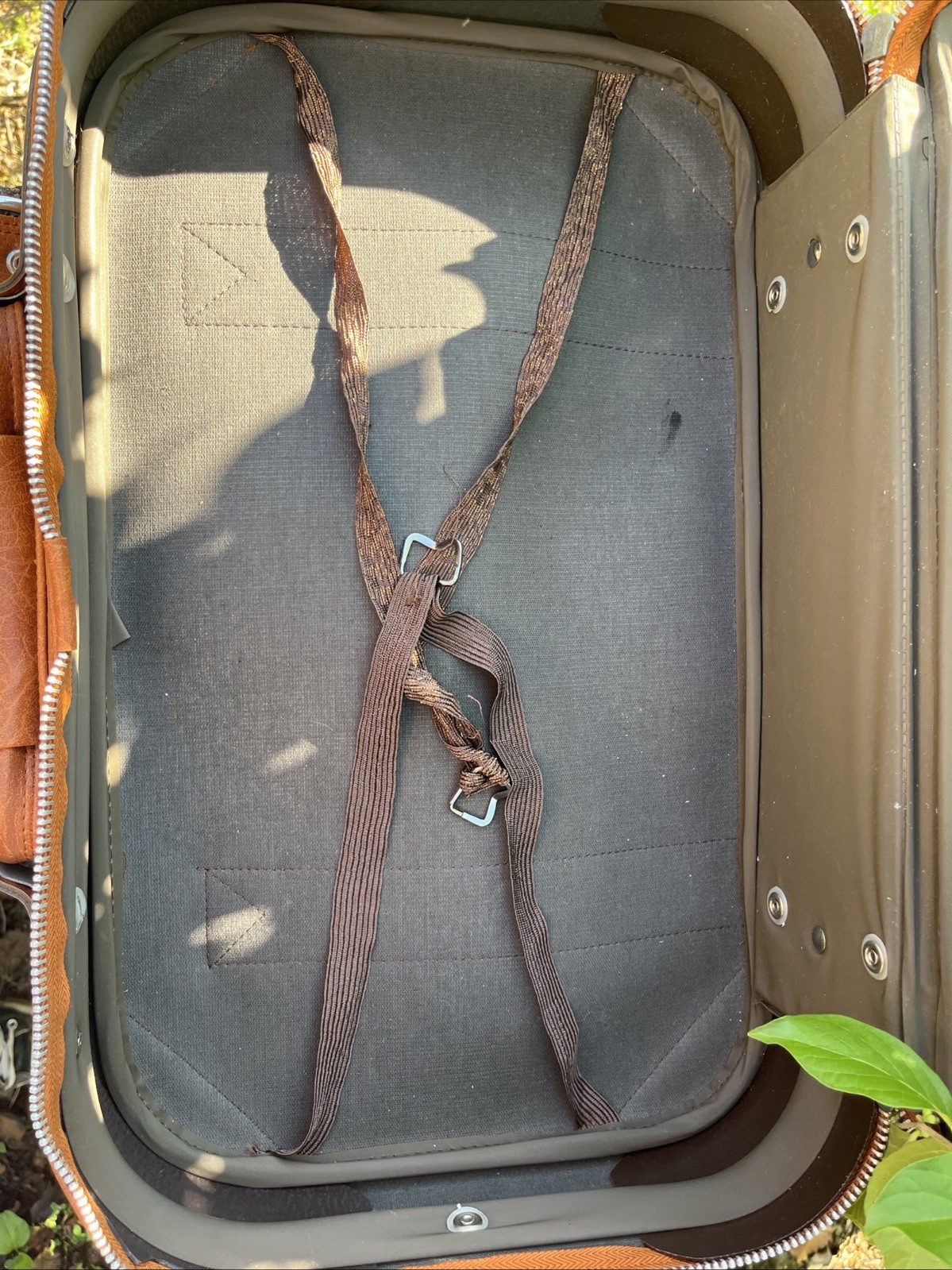 Vintage Tan Faux Leather Suitcase – 22” Retro Carry On Case W/ Buckles See Pics