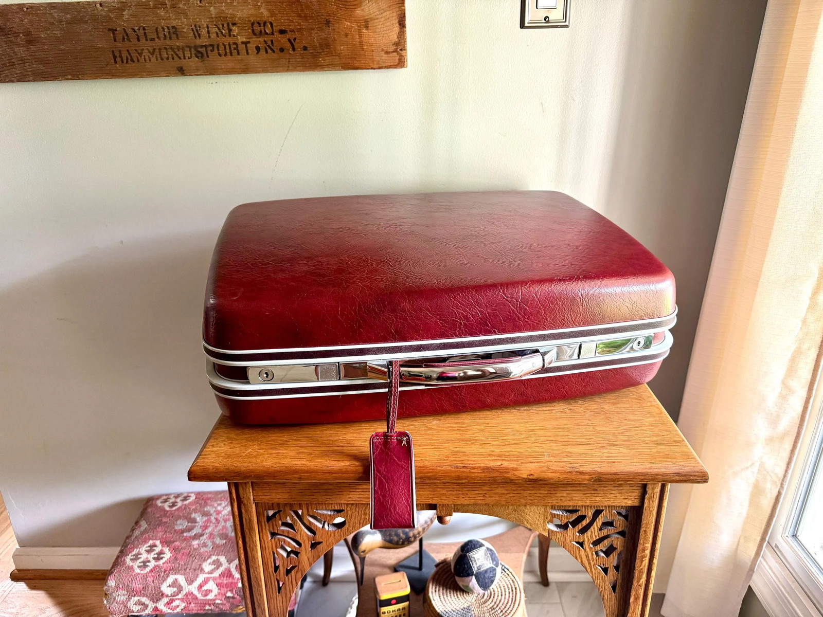 Samsonite Hardshell Suitcase with Key | 70’s Retro Luggage | Maroon Hard Case