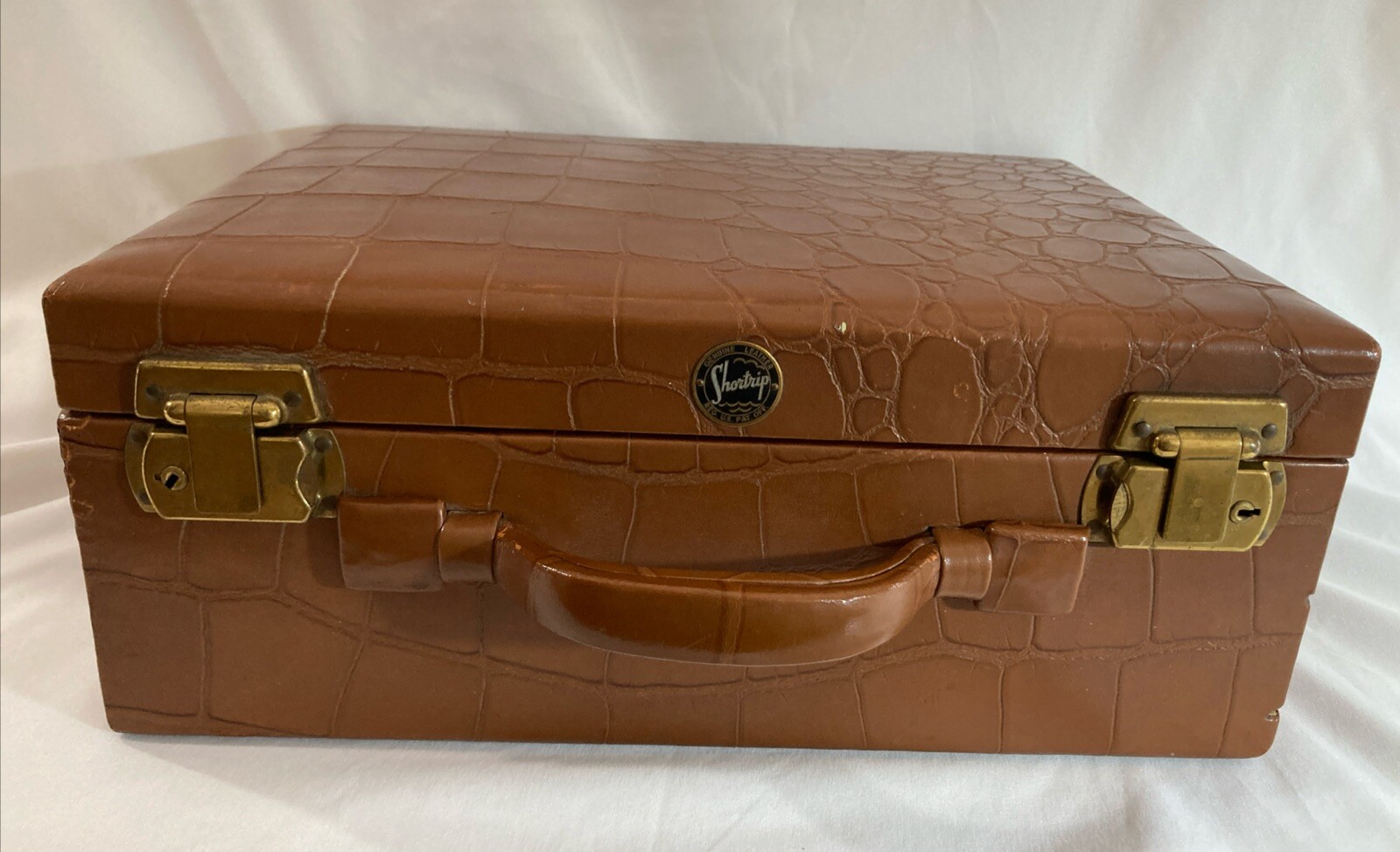 Shortrip Vintage Genuine Leather Brown Carry-On Beauty Case Train Case Luggage