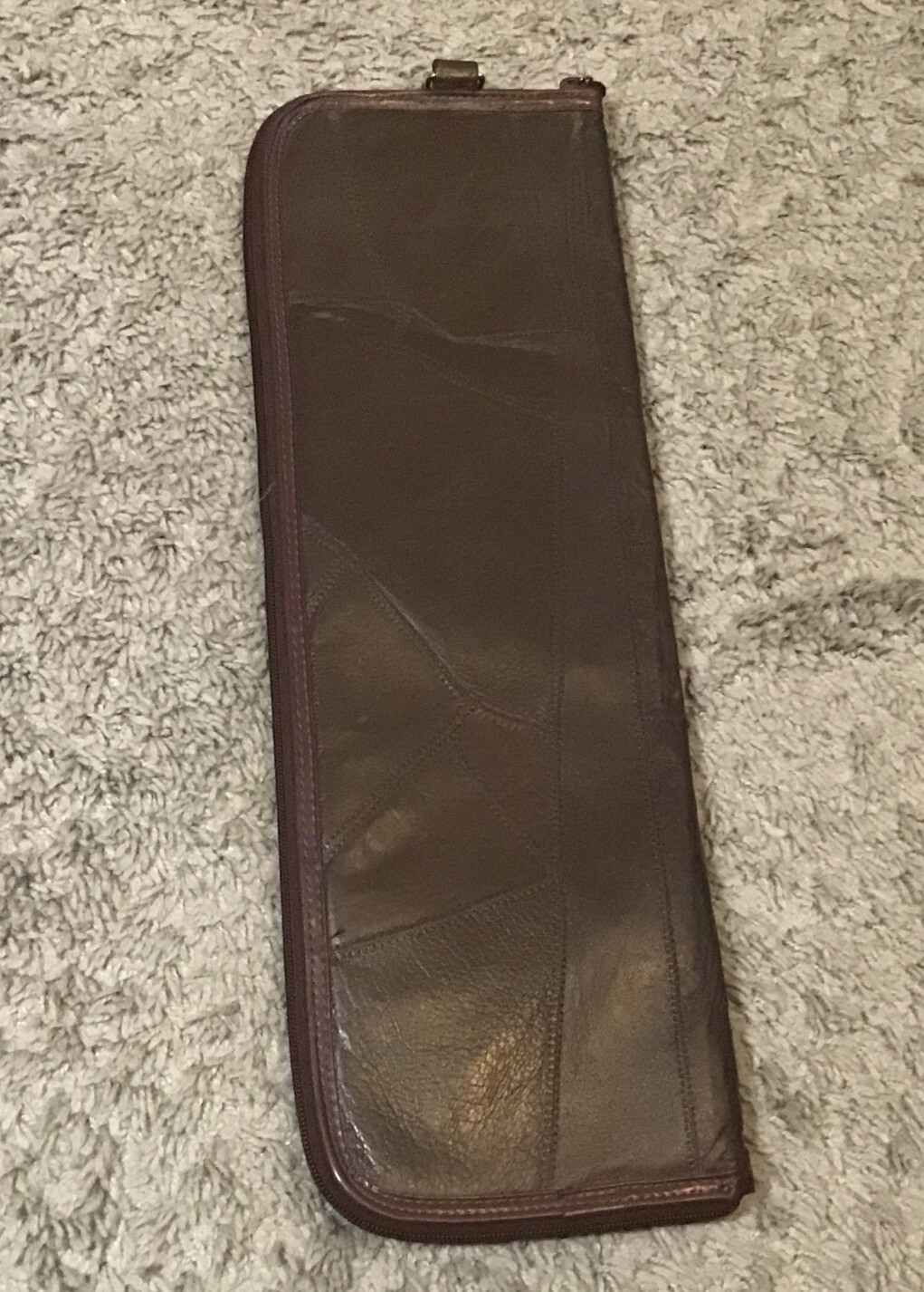 Vtg. Travel Tie Case Brown Leather 80s Jameslee Patchwork Design Hanging Hook