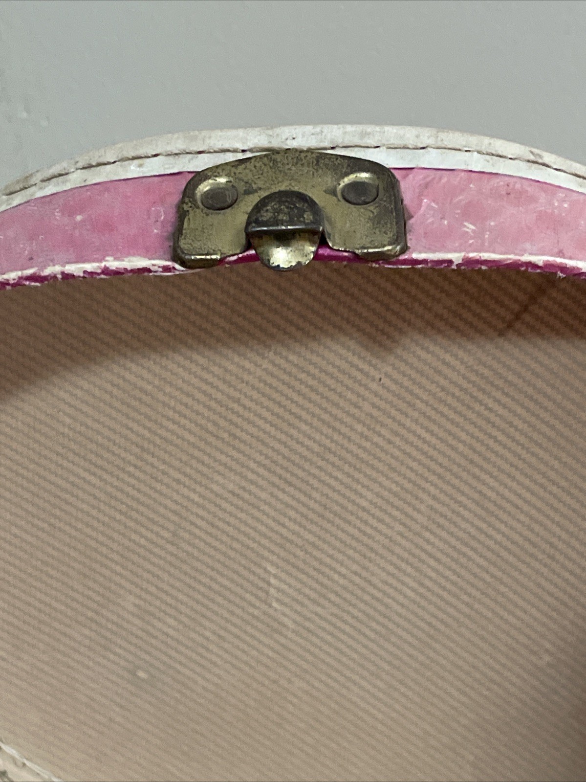 VTG 1950’s Round Pink Child’s Travel Case Bear Going On A Train