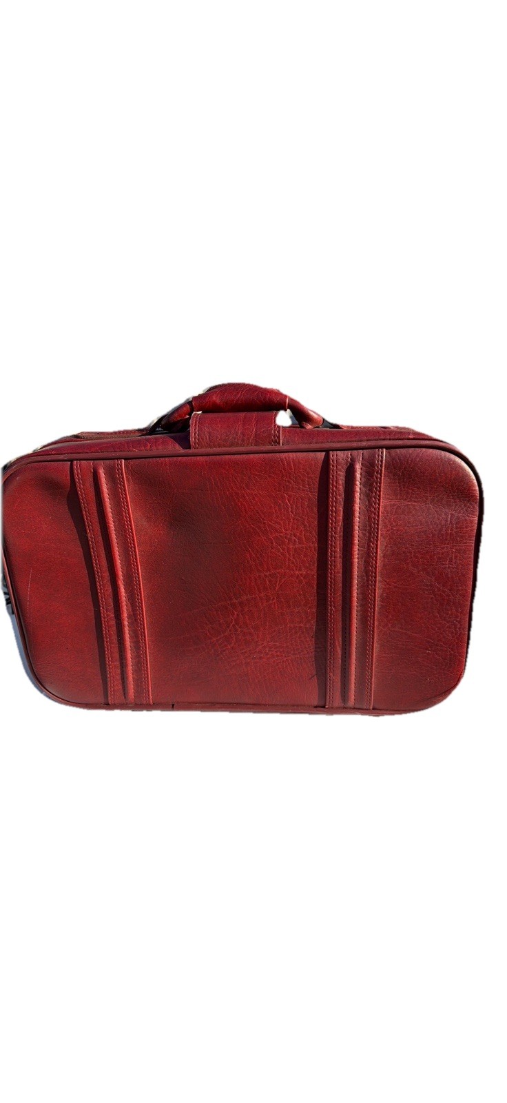 Vintage New Vista Leather Suitcase Made In Korea Red Carry-On Travel Bag Retro
