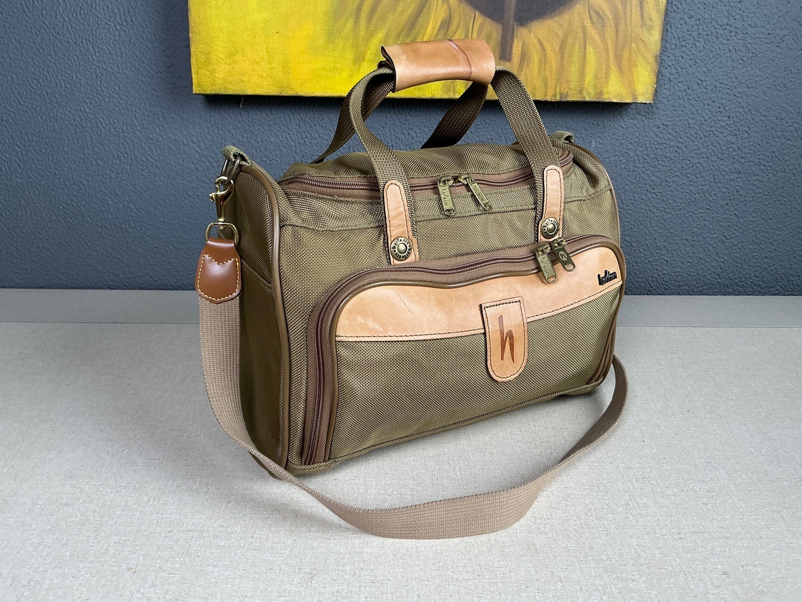 Vintage Hartmann Luggage Nylon & Leather Cosmetic Case Duffle Shoulder Bag