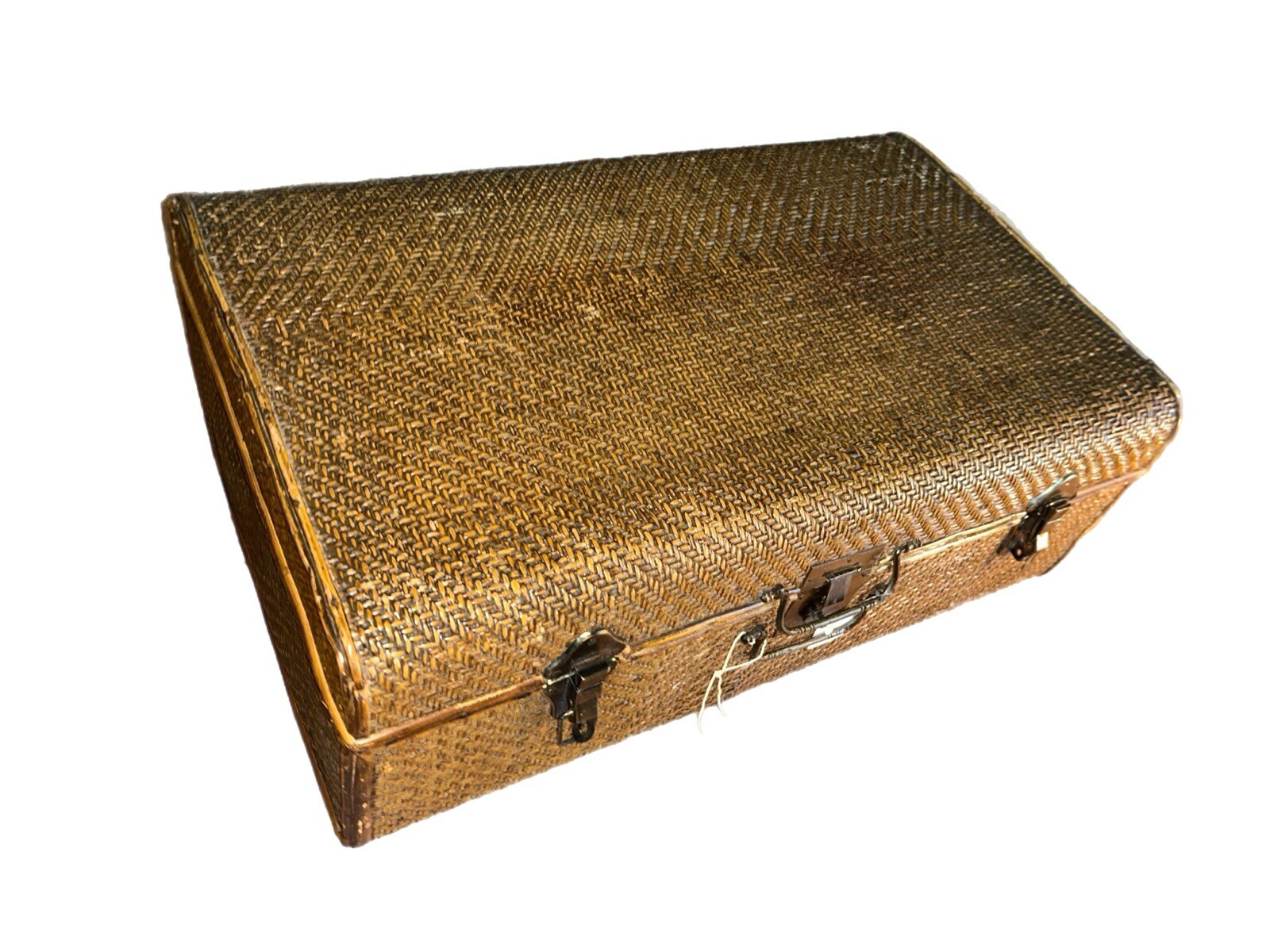 RARE Antique Indian Suitcase Handmade Rattan Basket Luggage Trunk Train Case
