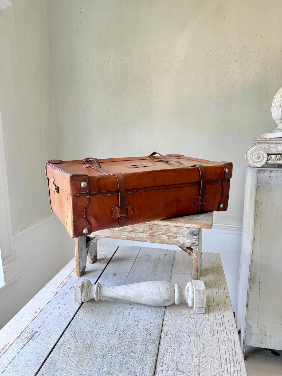 RARE Vintage French Leather Suitcase General Jacques Humbert Luggage WWII Milit