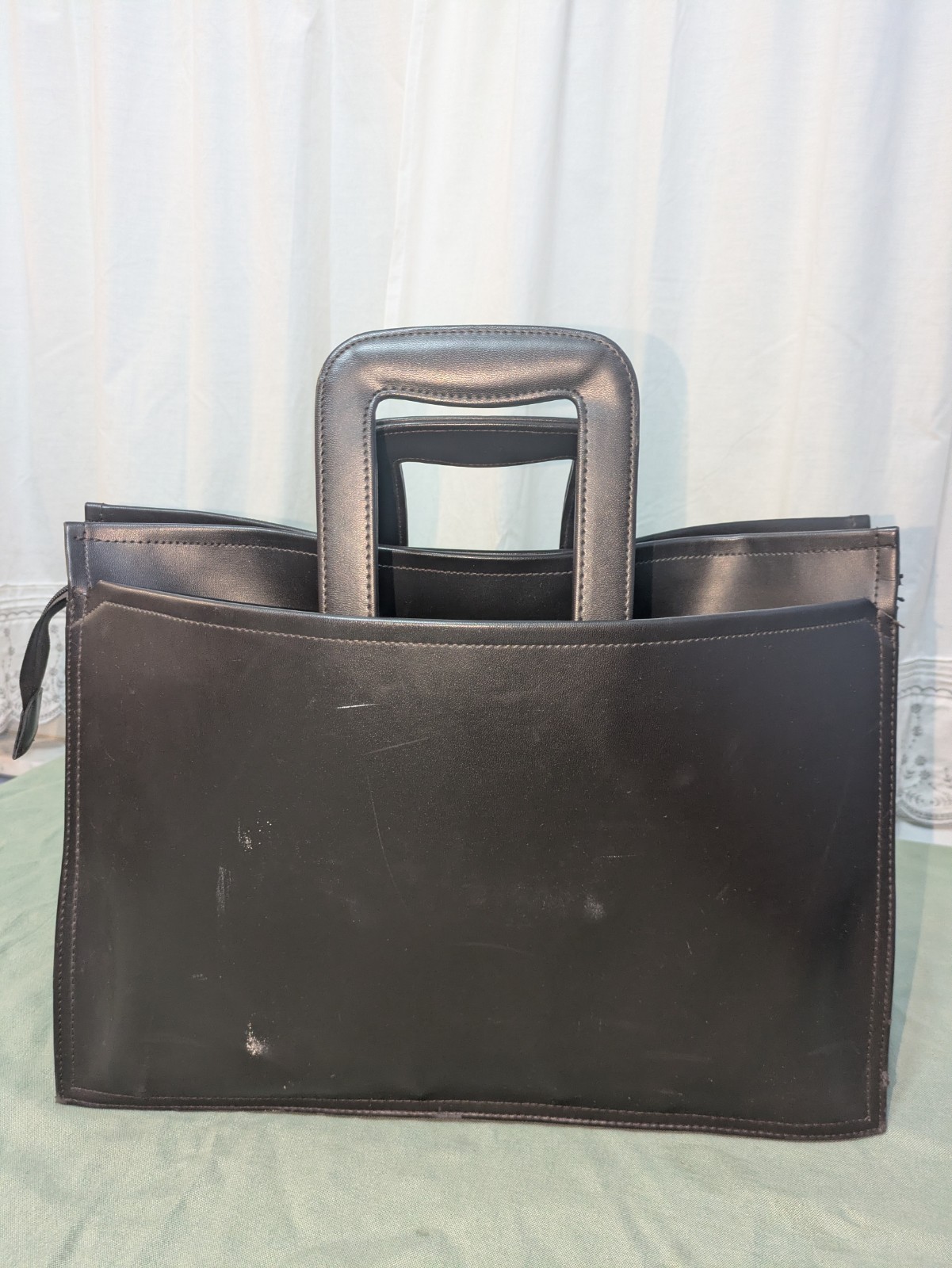 Large Dark Brown Briefcase Structured Professional Design Sturdy Handles 16x12x7