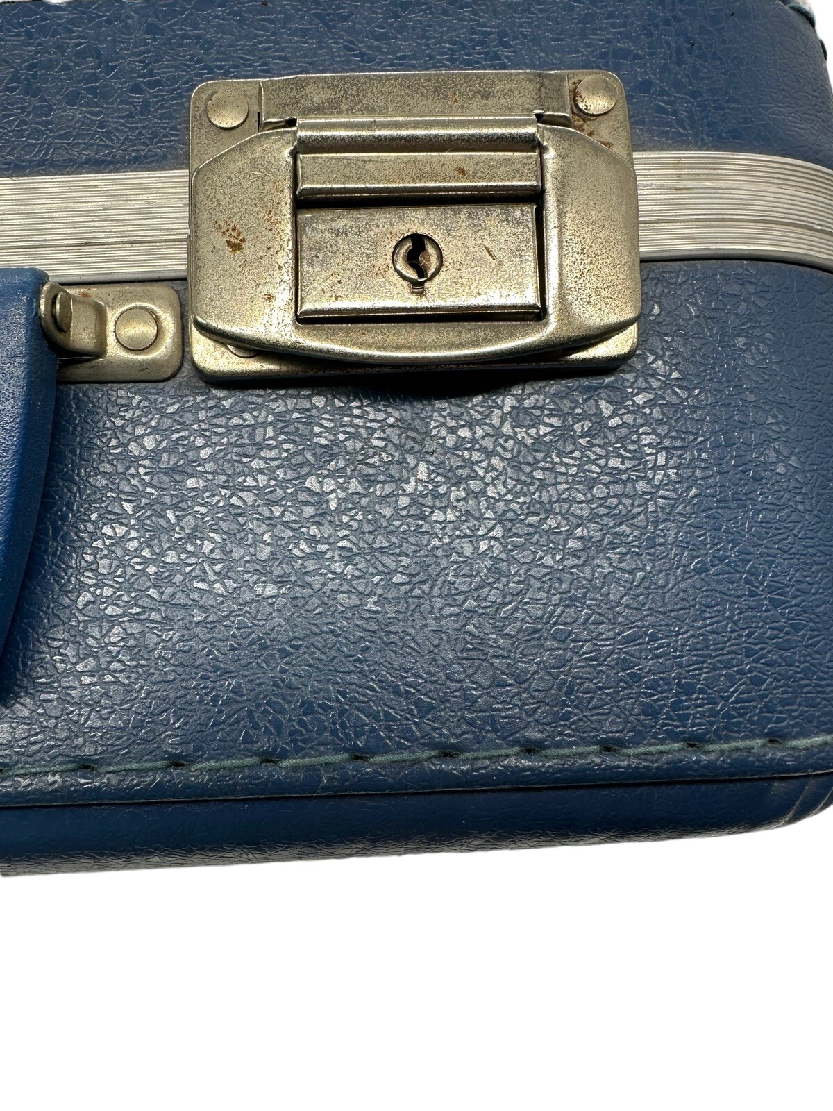 Vintage Blue Go Go Child’s Suitcase Hardside Going to Grandmas Rainbow Pencil