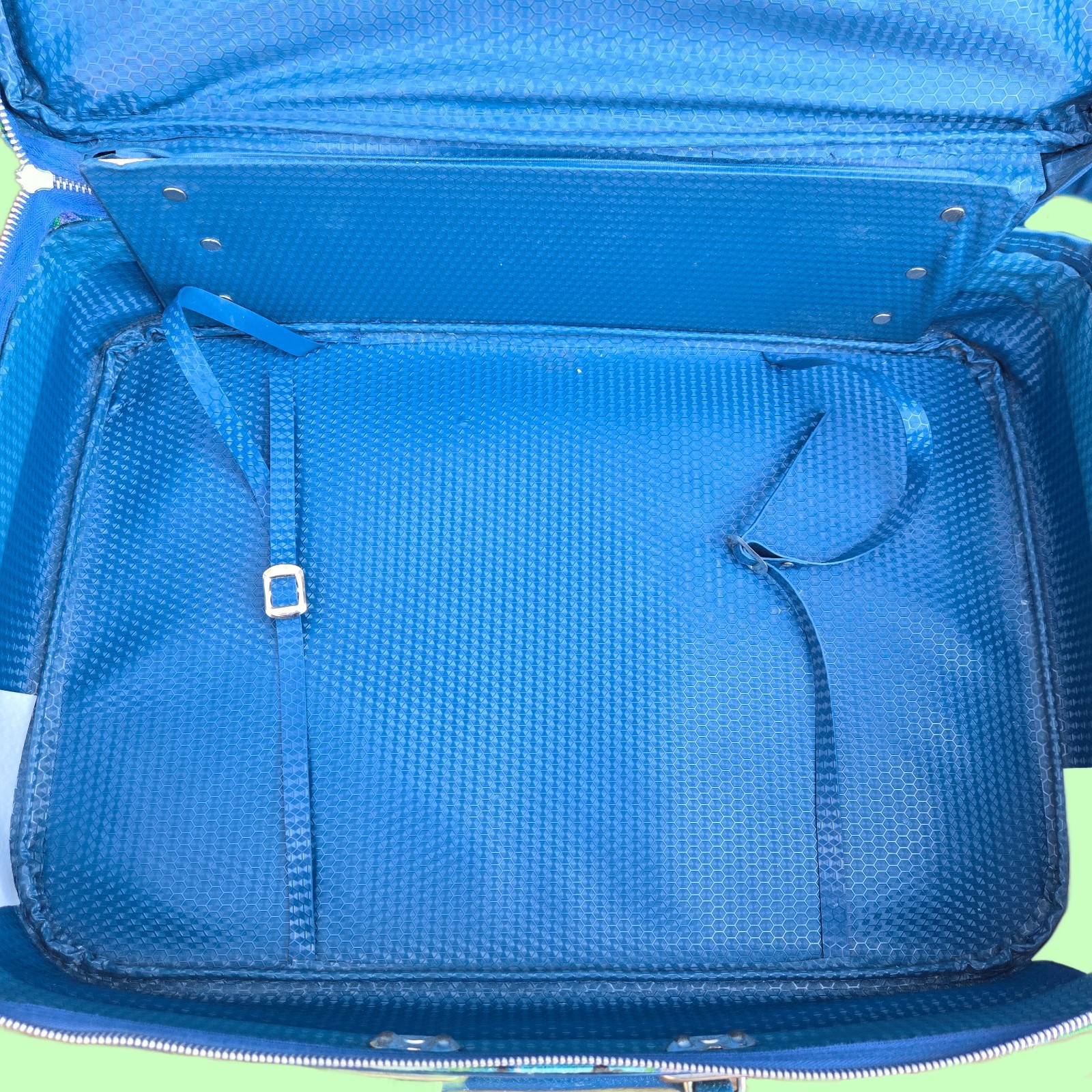 Vintage 60s Flower Power Suitcase Blue Floral Mod Overnight Bag Japan 19 x 13