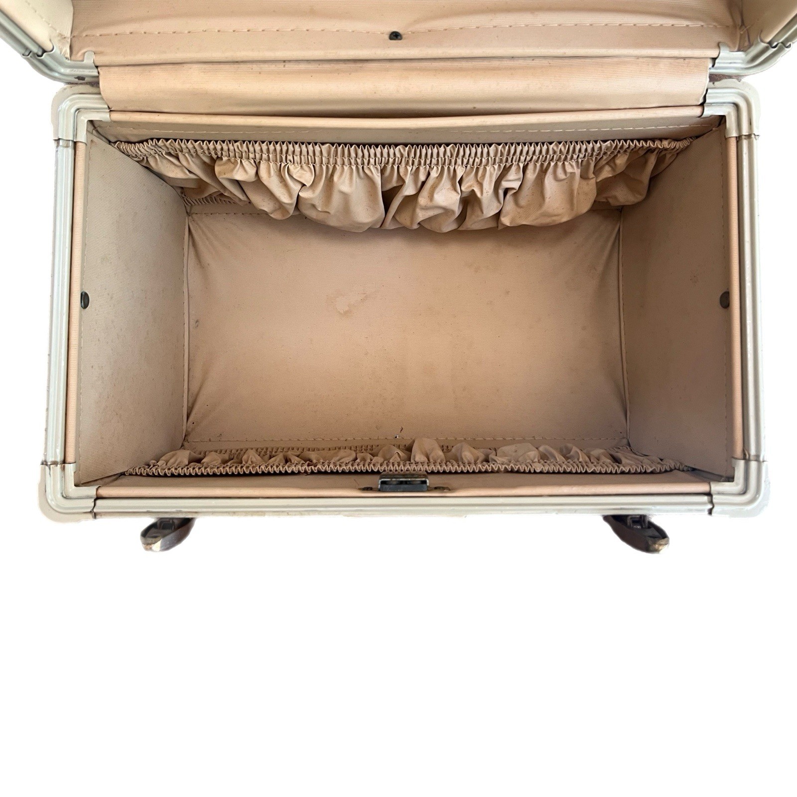 Vintage Samsonite Luggage Carry-On 50s Marble Cream Cosmetic Train Case w/ KEY